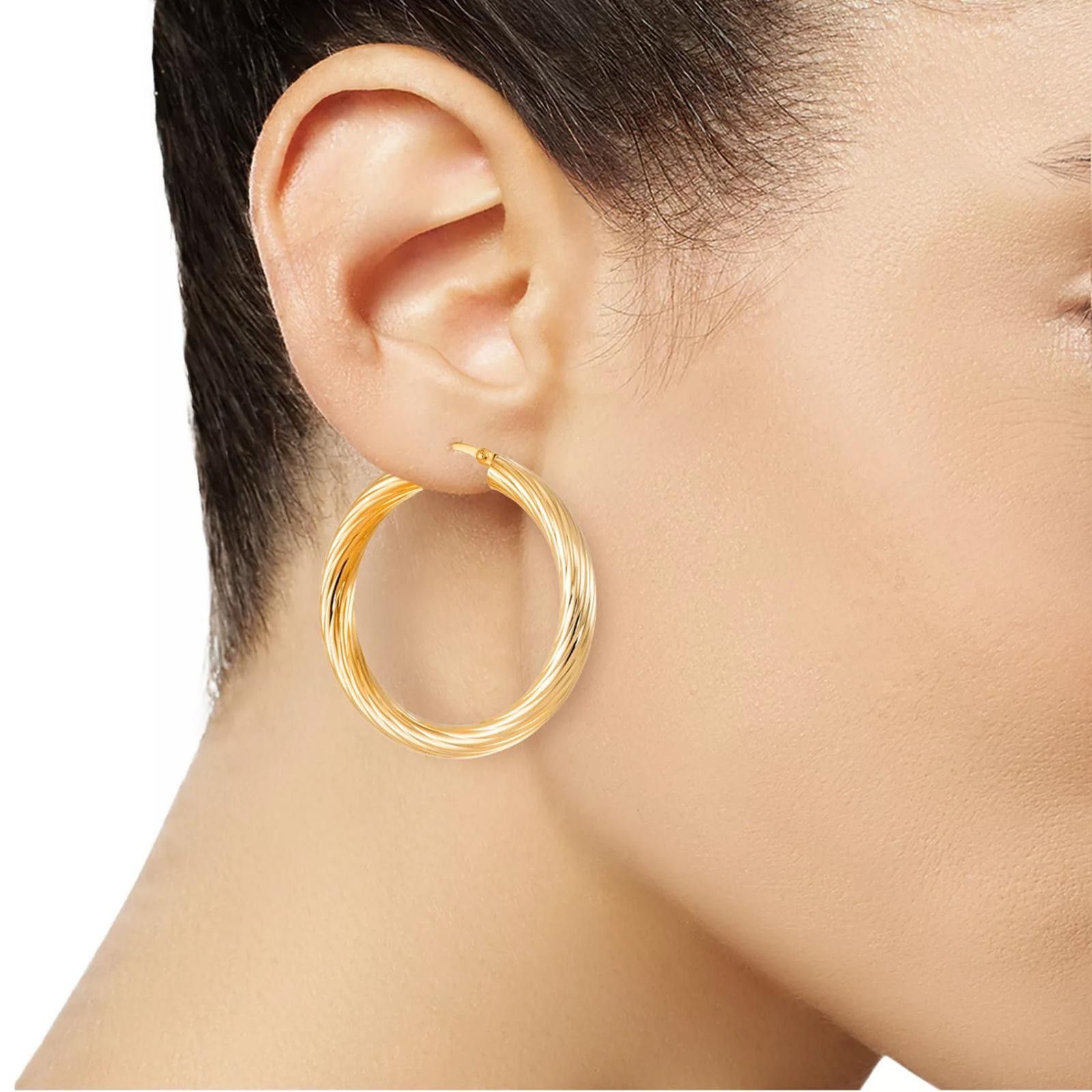 Macys Textured Medium Hoop Earrings 14K GoldPlated Sterling Silver Size ONE SIZE - 3 Thumbnail