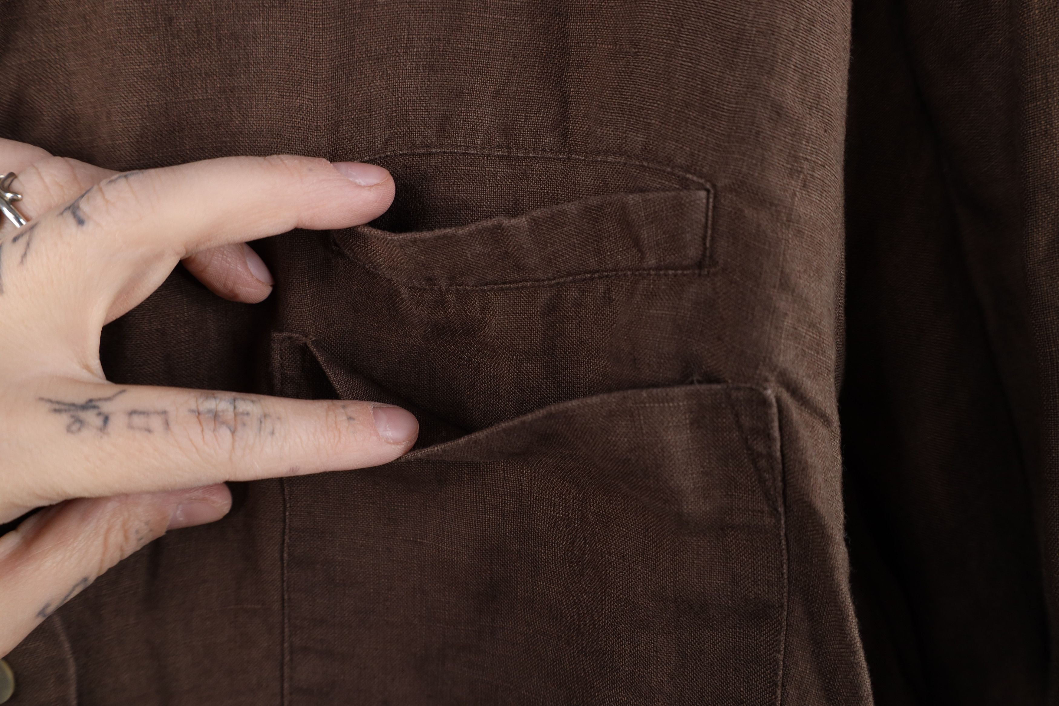 Vintage Vintage 90s Lagenlook Collared Button Shirt Brown Size XXL / US 16-18 / IT 52-54 - 6 Thumbnail