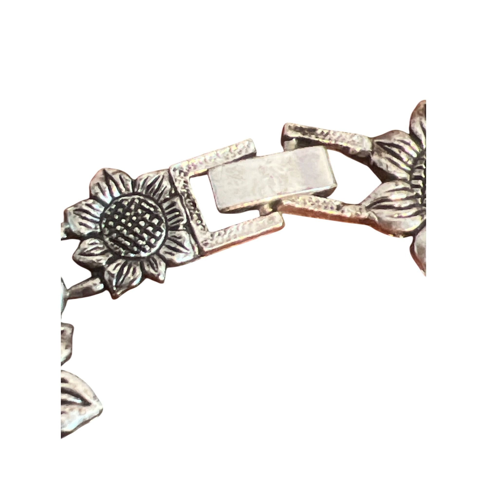 Other Silver Tone Sunflower Flower Link Bracelet Fold Over Clasp T Size ONE SIZE - 3 Thumbnail