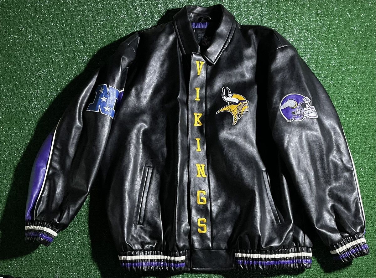 image of Nfl Minnesota Vikings Leather Jacket in Black/Purple, Men's (Size 2XL)