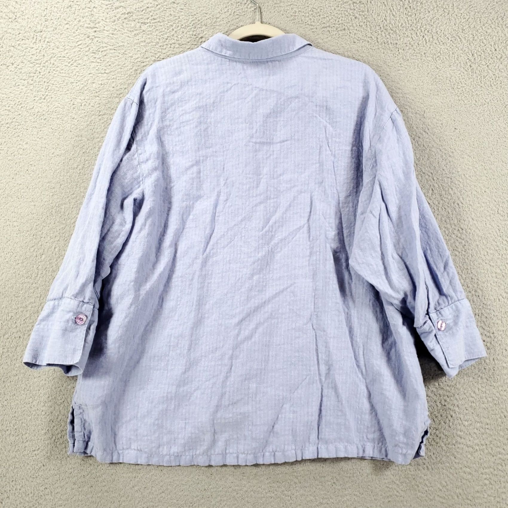 Vintage Womens Button-Up Linen Top Size M Violet Blue 100% Linen USA Made Size M / US 6-8 / IT 42-44 - 7 Thumbnail