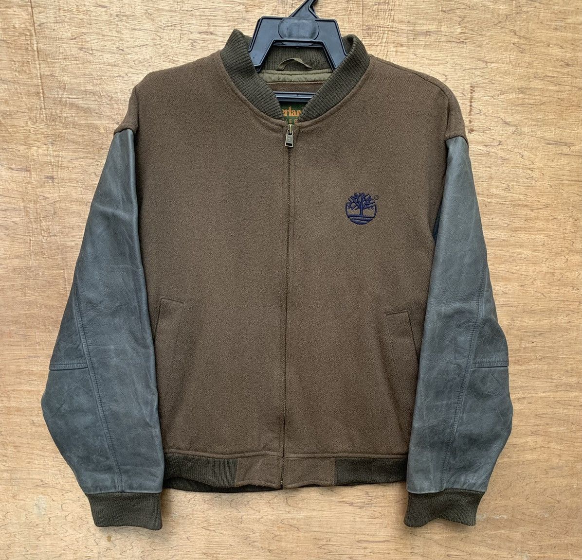 Leather Rare.. Timberland Weathergear Leather Sleeve Varsity Jacket Size US L / EU 52-54 / 3 - 8 Thumbnail