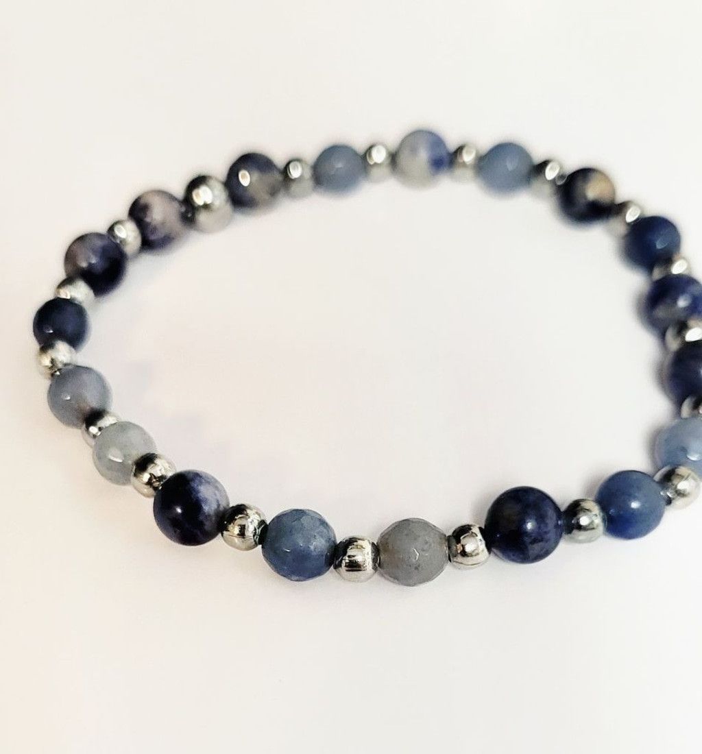 Handmade Natural gemstone Sodalite 6mm dainty beaded bracelet 7" Size ONE SIZE - 2 Thumbnail