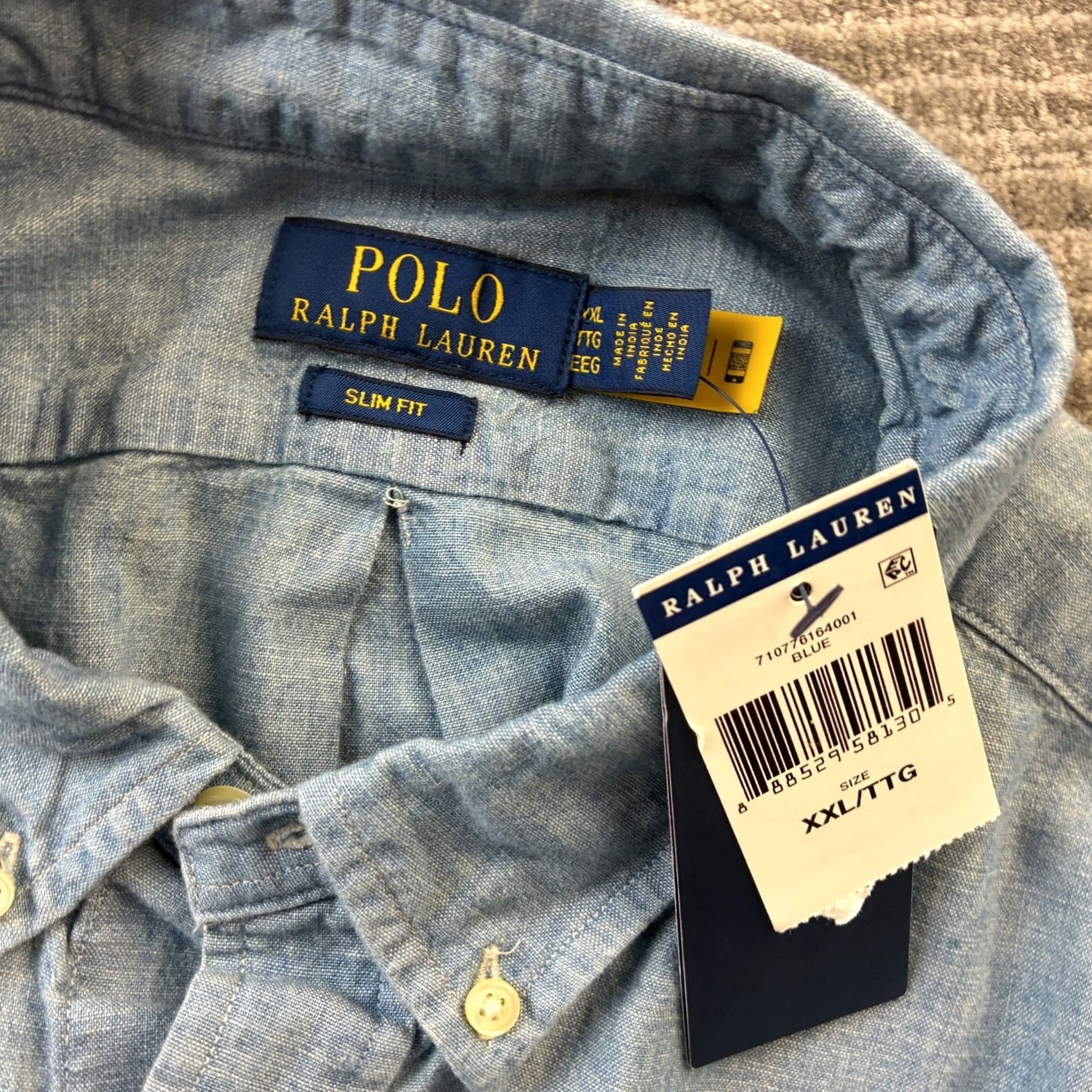 Polo Ralph Lauren Polo Ralph Lauren Shirt Mens 2XL Blue Chambray Button Up Cotton Shirt Long Sleeve Button-Down Collared Casual Classic Size US XXL / EU 58 / 5 - 7 Thumbnail