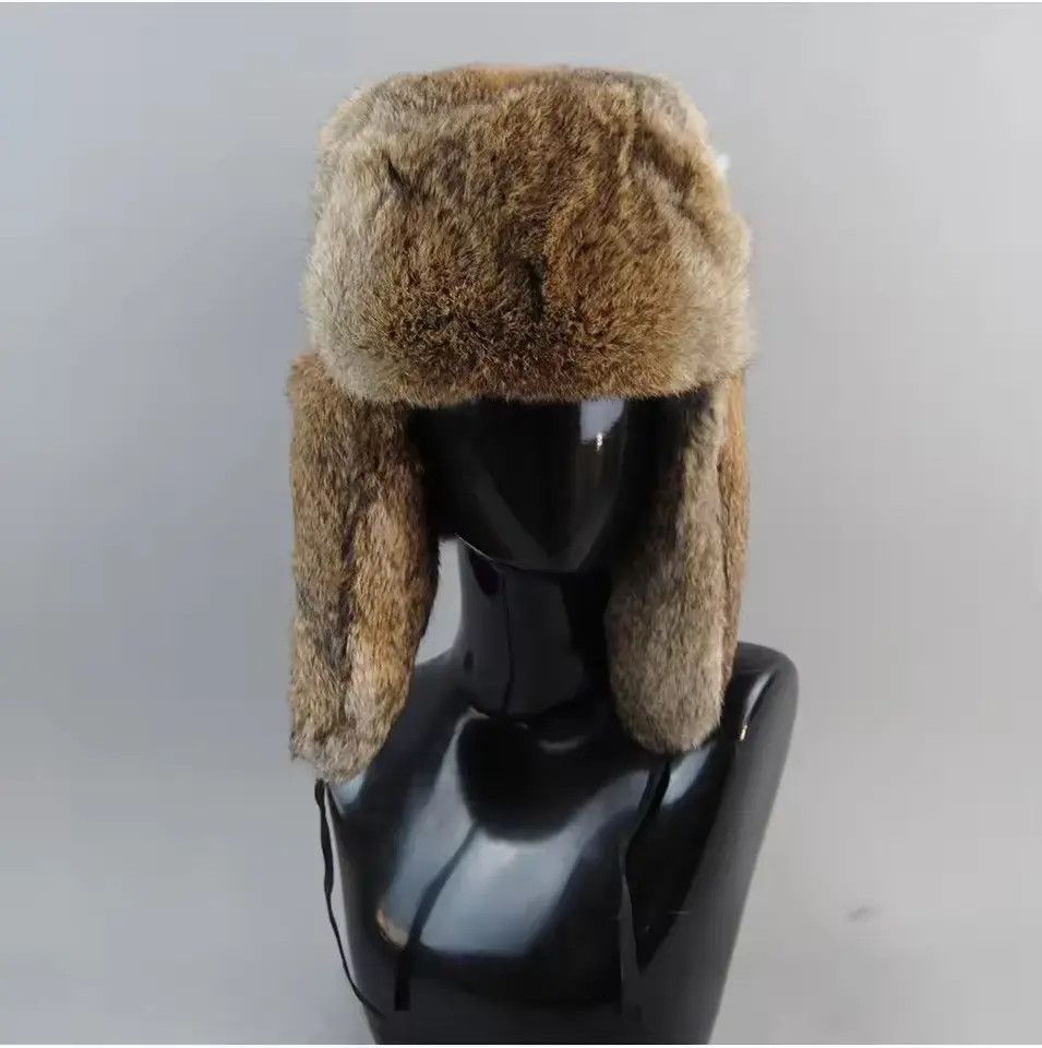 Japanese Brand Size S Warm Natural Rabbit Fur Bomber Hat With Earflaps Size ONE SIZE - 6 Thumbnail