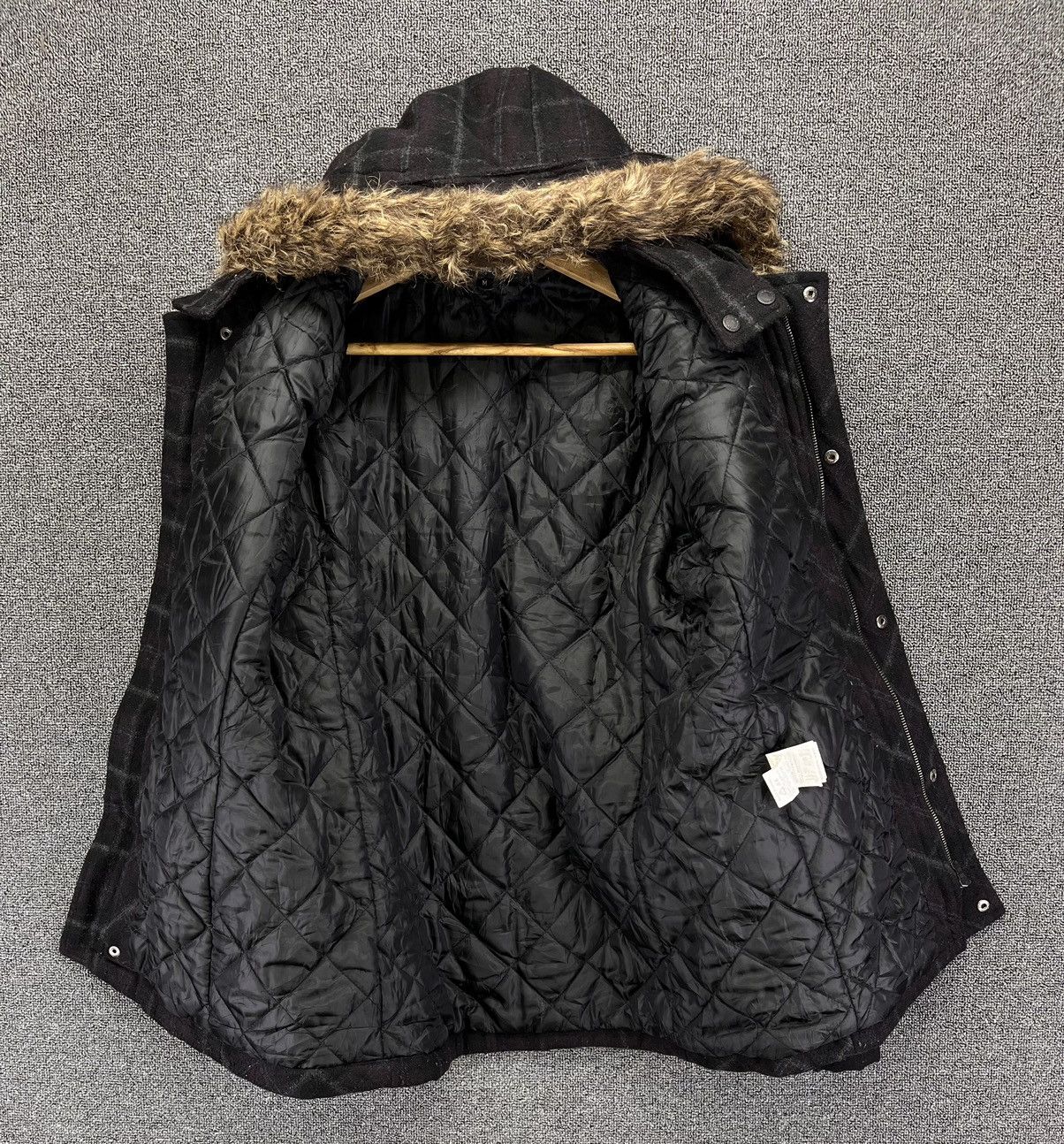 In The Attic Vintage In The Attic Fur Hoodie Shadow Plaid Wool Jacket Size M / US 6-8 / IT 42-44 - 6 Thumbnail