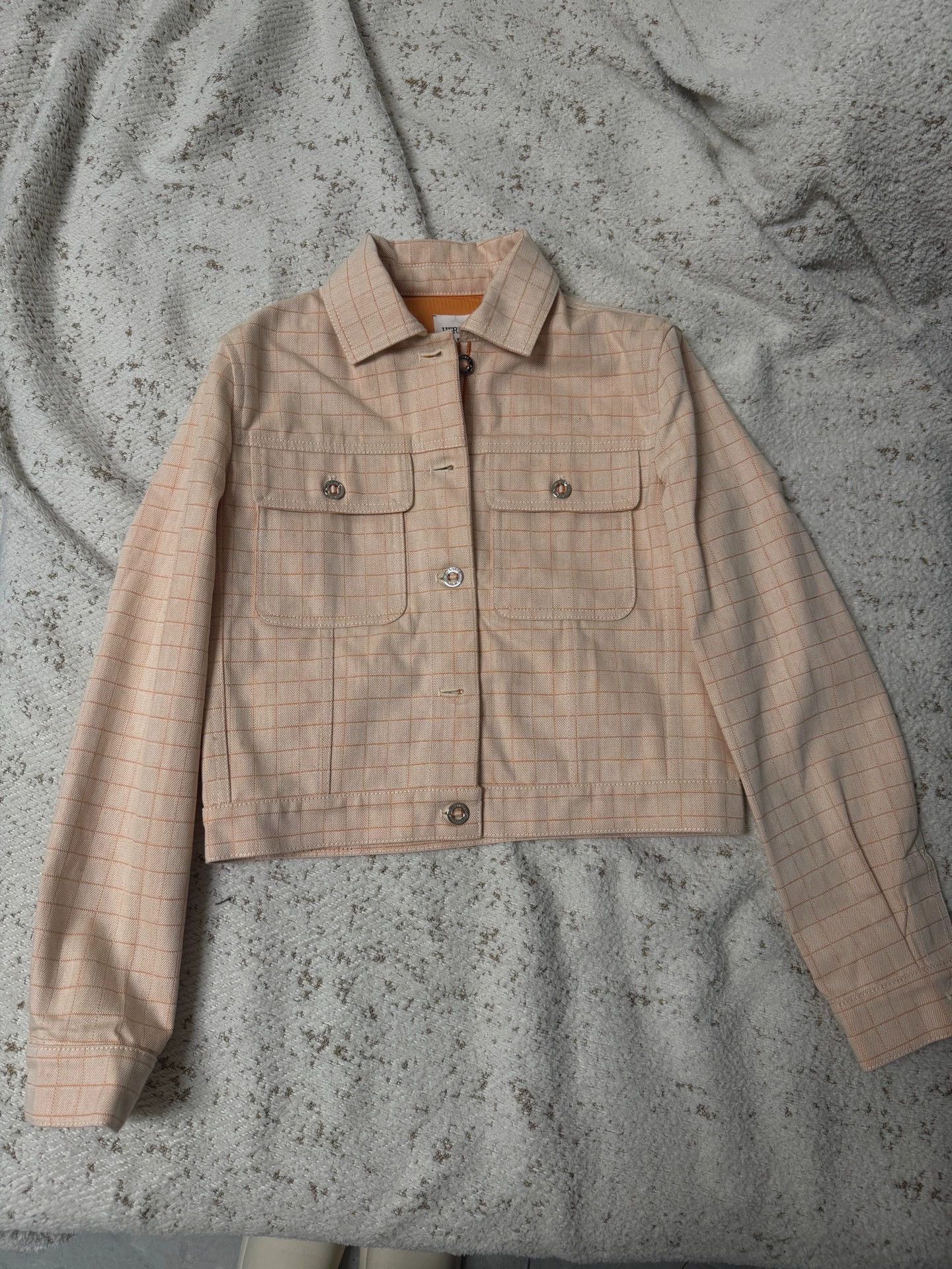 Hermes Hermès 25 FW Orange Check Denim Jacket 36 BNWT Size XS / US 0-2 / IT 36-38 - 1 Thumbnail