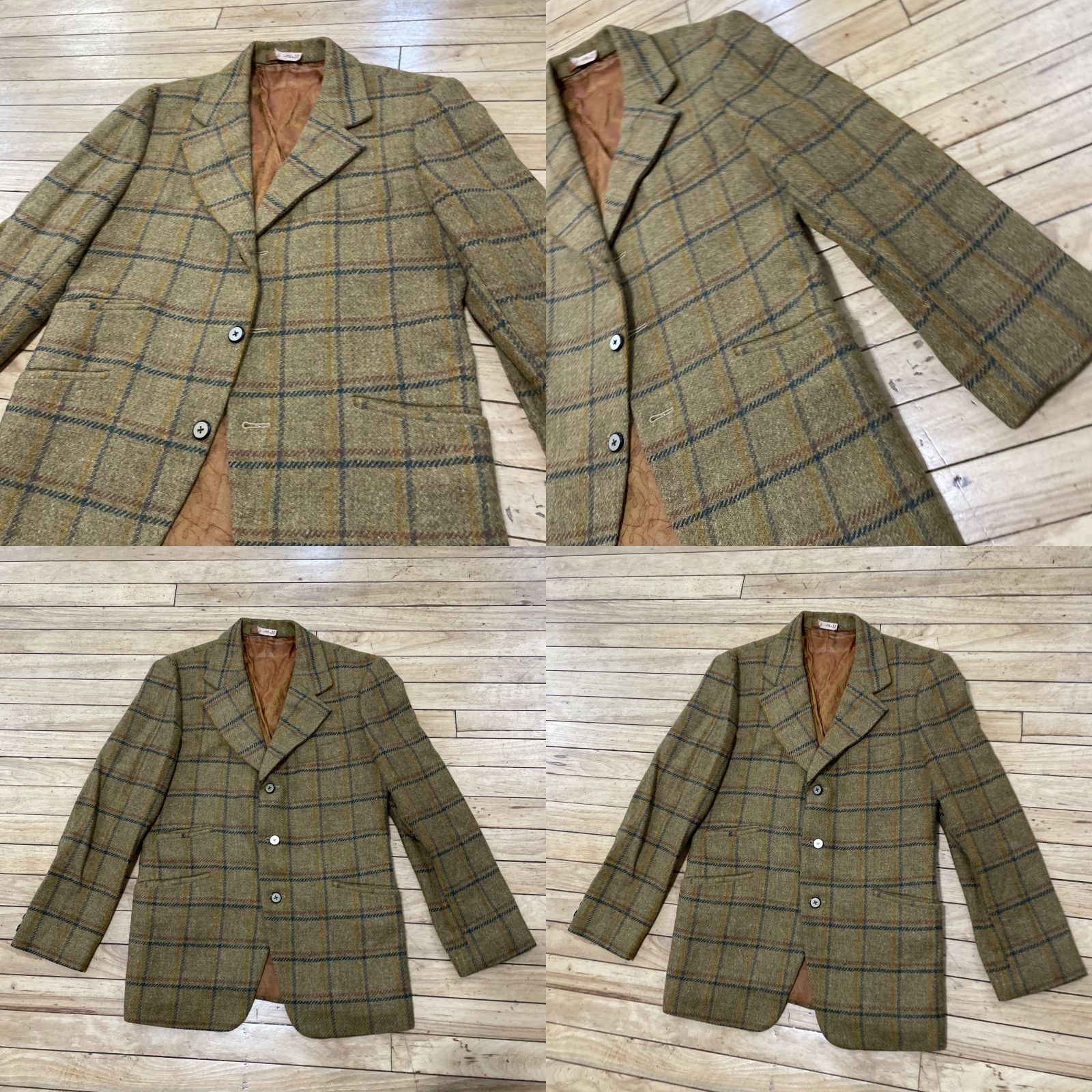 Vintage VINTAGE Hitex Blazer Wool Tweed Plaid Lined 1970s Mustard M Single-Breasted 3-Button notched lapel Unisex Adults Jacket Coat Mens Womens Size 40R - 11 Thumbnail