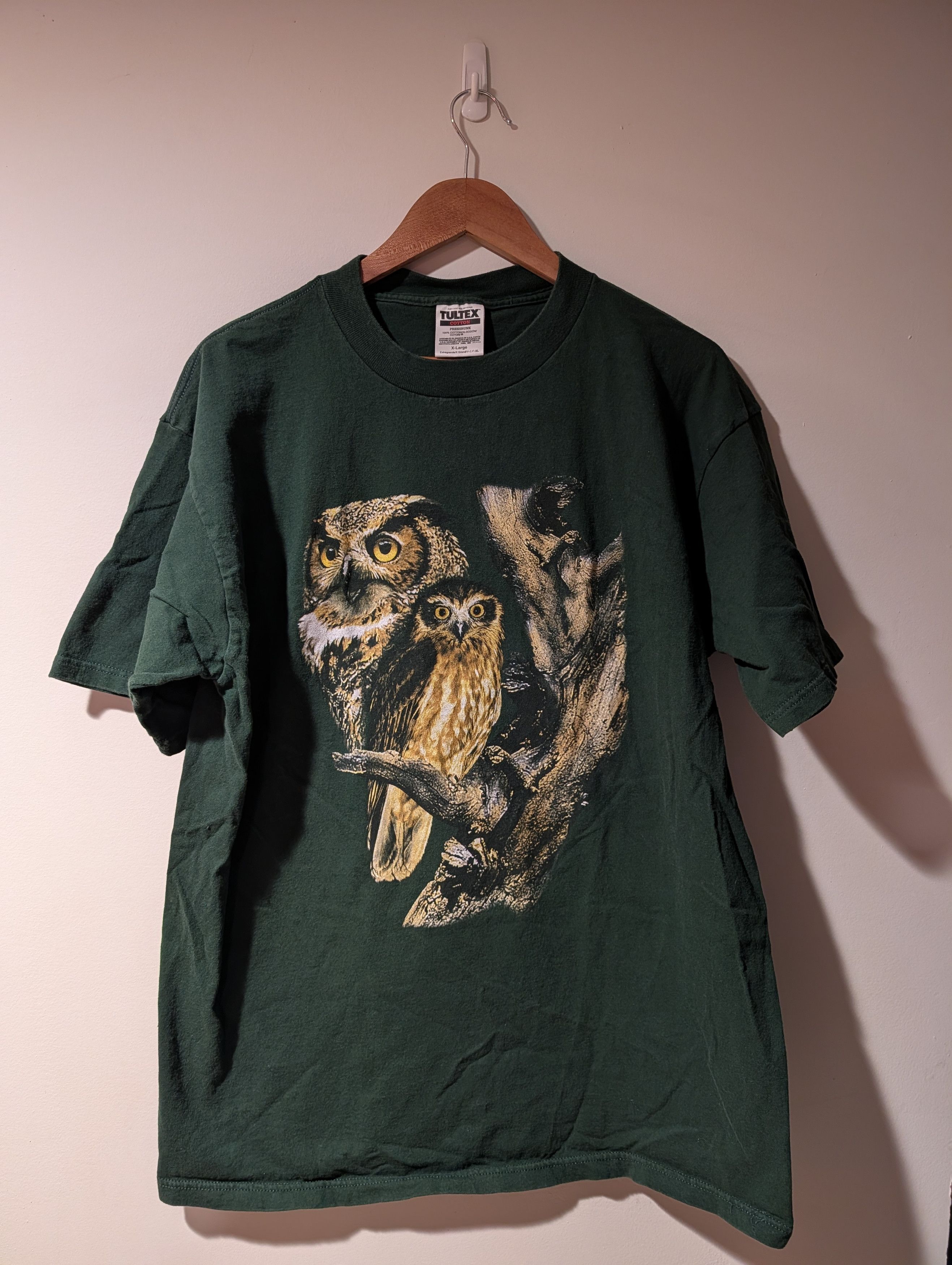Arts & Science Vintage 90s Owl Animal Nature Wildlife Green X-Large T-Shirt Size US XL / EU 56 / 4 - 1 Thumbnail