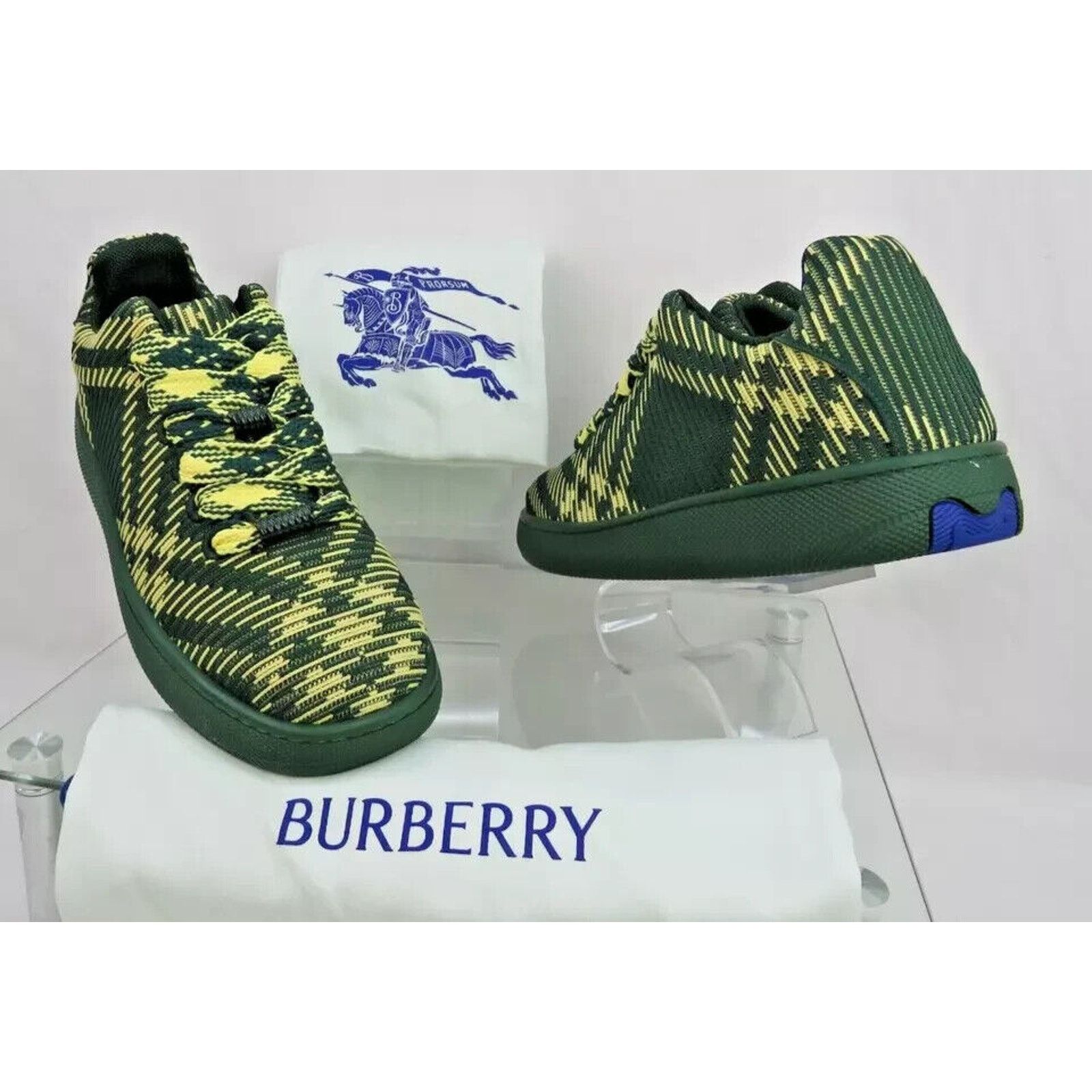 Burberry BURBERRY BOX GREEN CHECK CANVAS LOGO SNEAKERS 10.5 US 43.5 Size US 10.5 / EU 43-44 - 4 Thumbnail