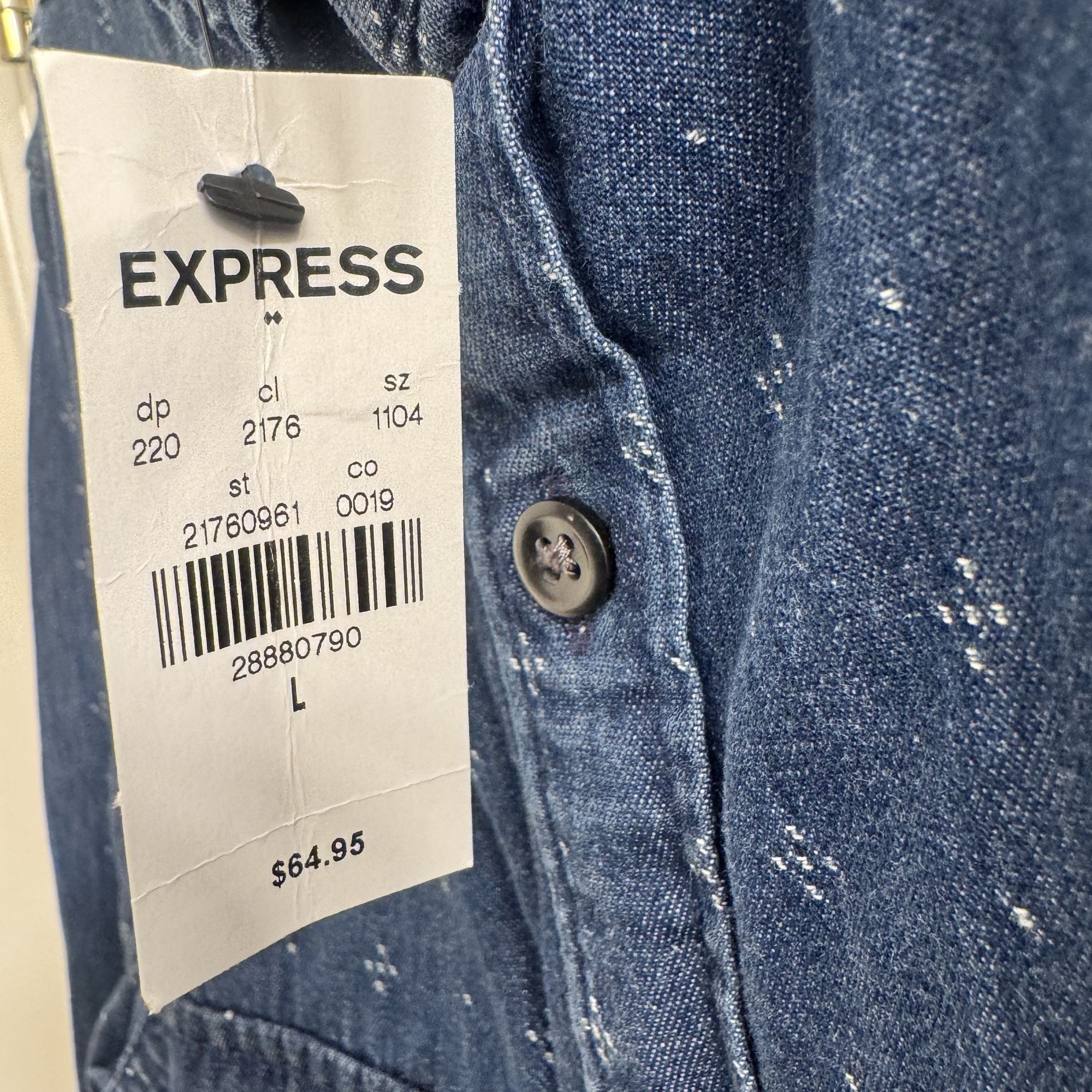 Express Express Demin Shirt Mens Large Poke Dots Long Sleeve Size US L / EU 52-54 / 3 - 8 Thumbnail