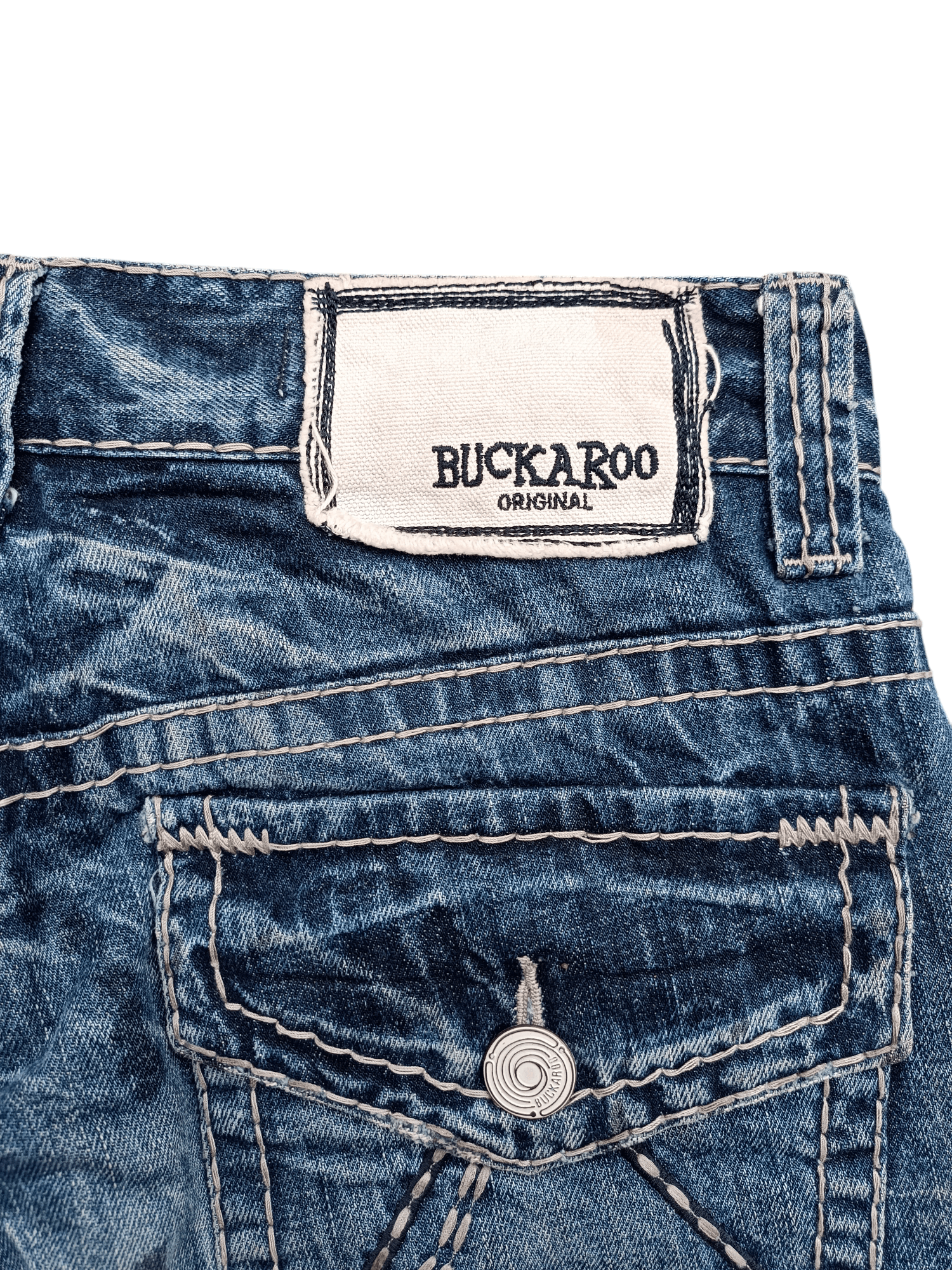 Japanese Brand Buckaroo Whiskers Faded Distressed Flared Jeans Size US 31 - 19 Thumbnail