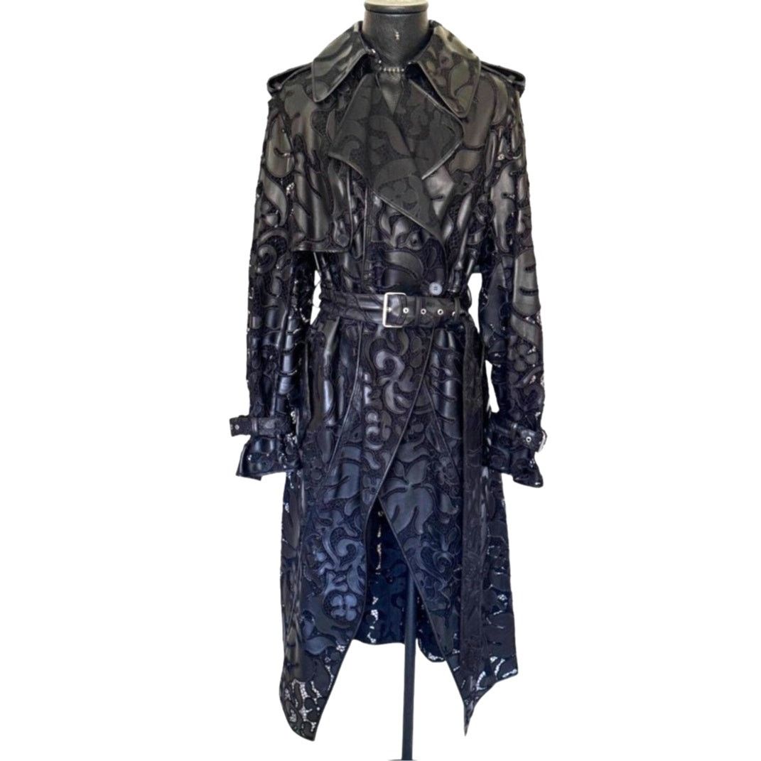 Alexander McQueen Alexander McQueen Black Leather Lace Belted Trench Coat 14 Size XL / US 12-14 / IT 48-50 - 1 Thumbnail