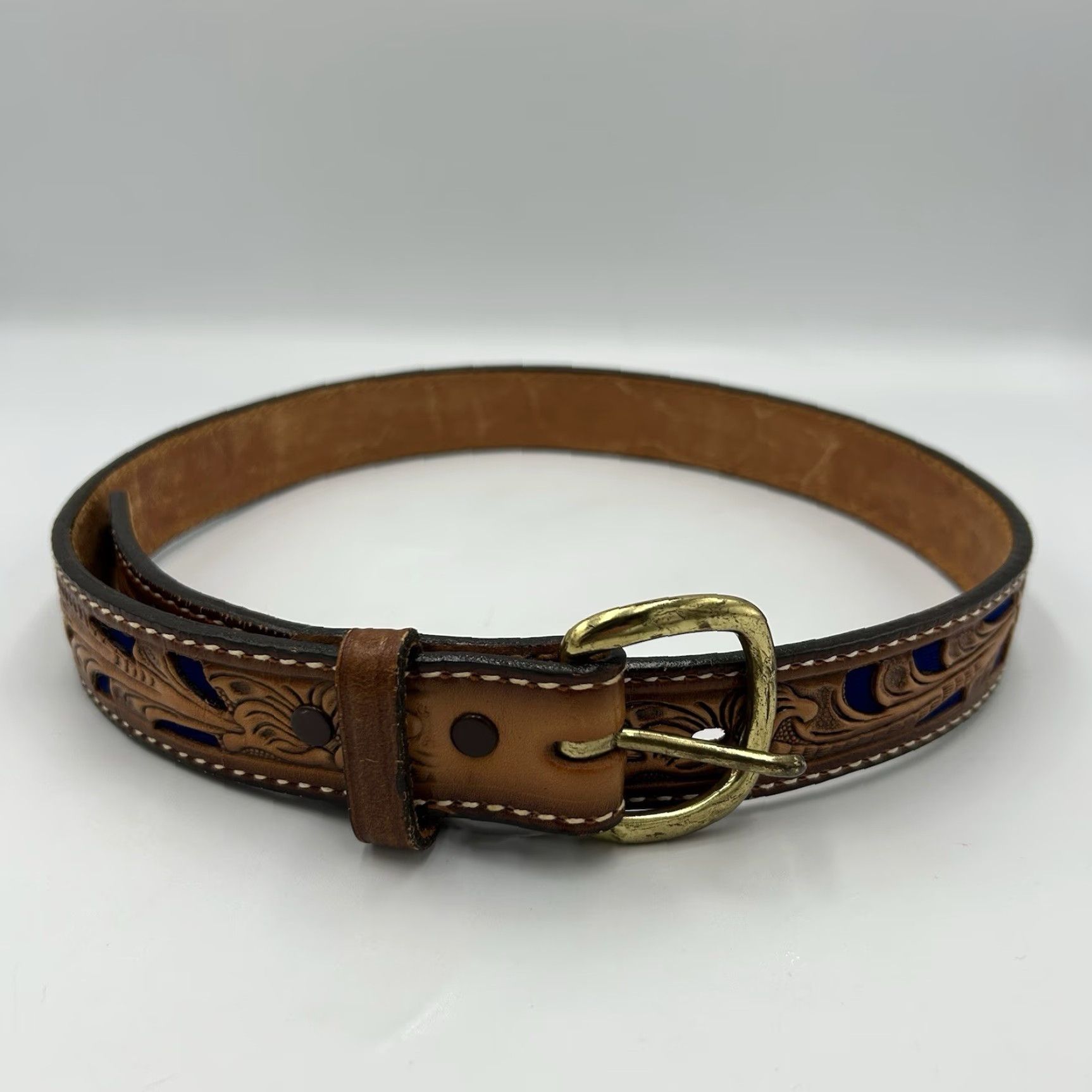 Tony Lama Tony Lama Hand Tooled Leather Belt SUSAN Custom Made in USA Women Brown Leather Belt Size ONE SIZE - 2 Thumbnail