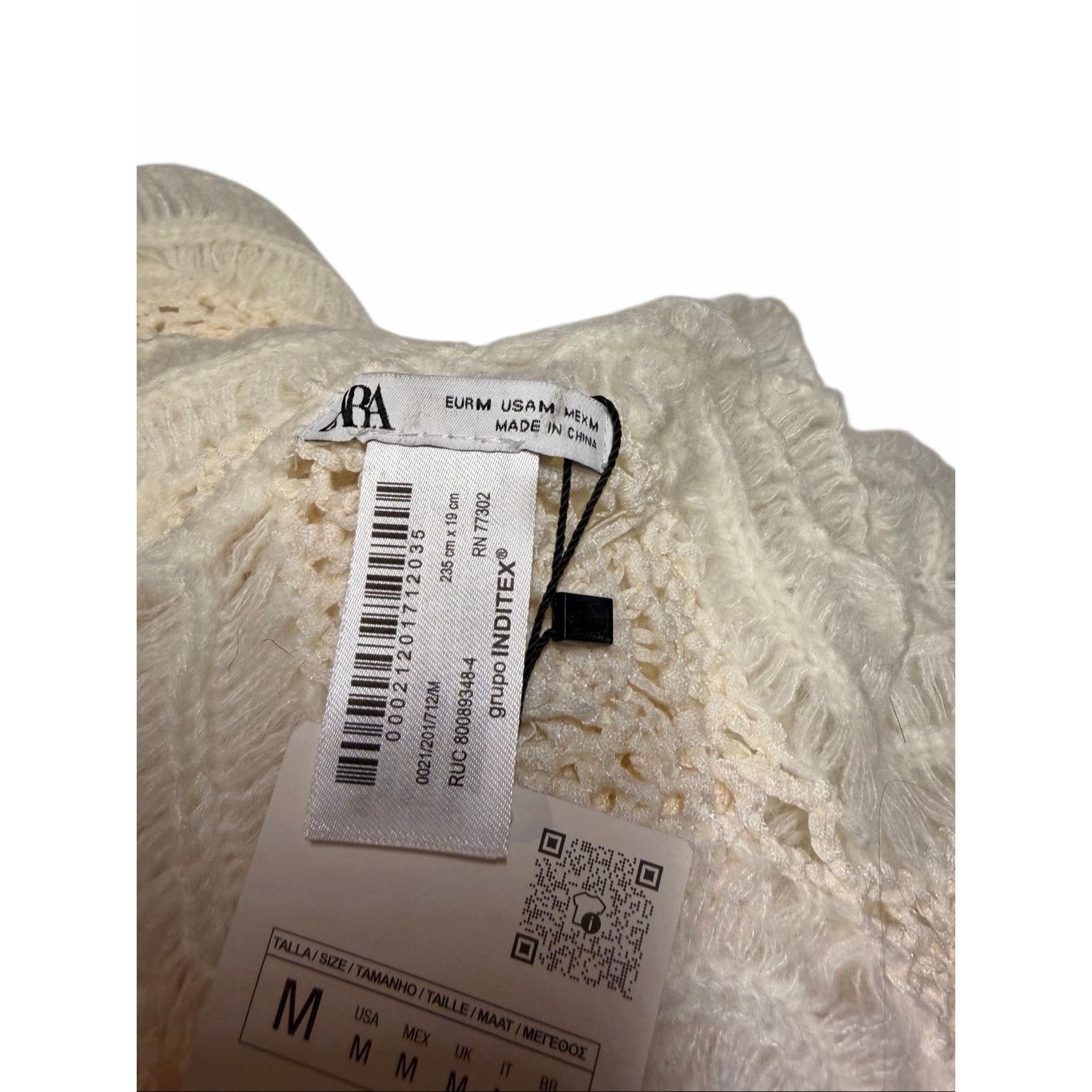 Zara NWT Zara Limited Edition Crochet Knit Scarf Ecru – 96” Long Size ONE SIZE - 6 Thumbnail