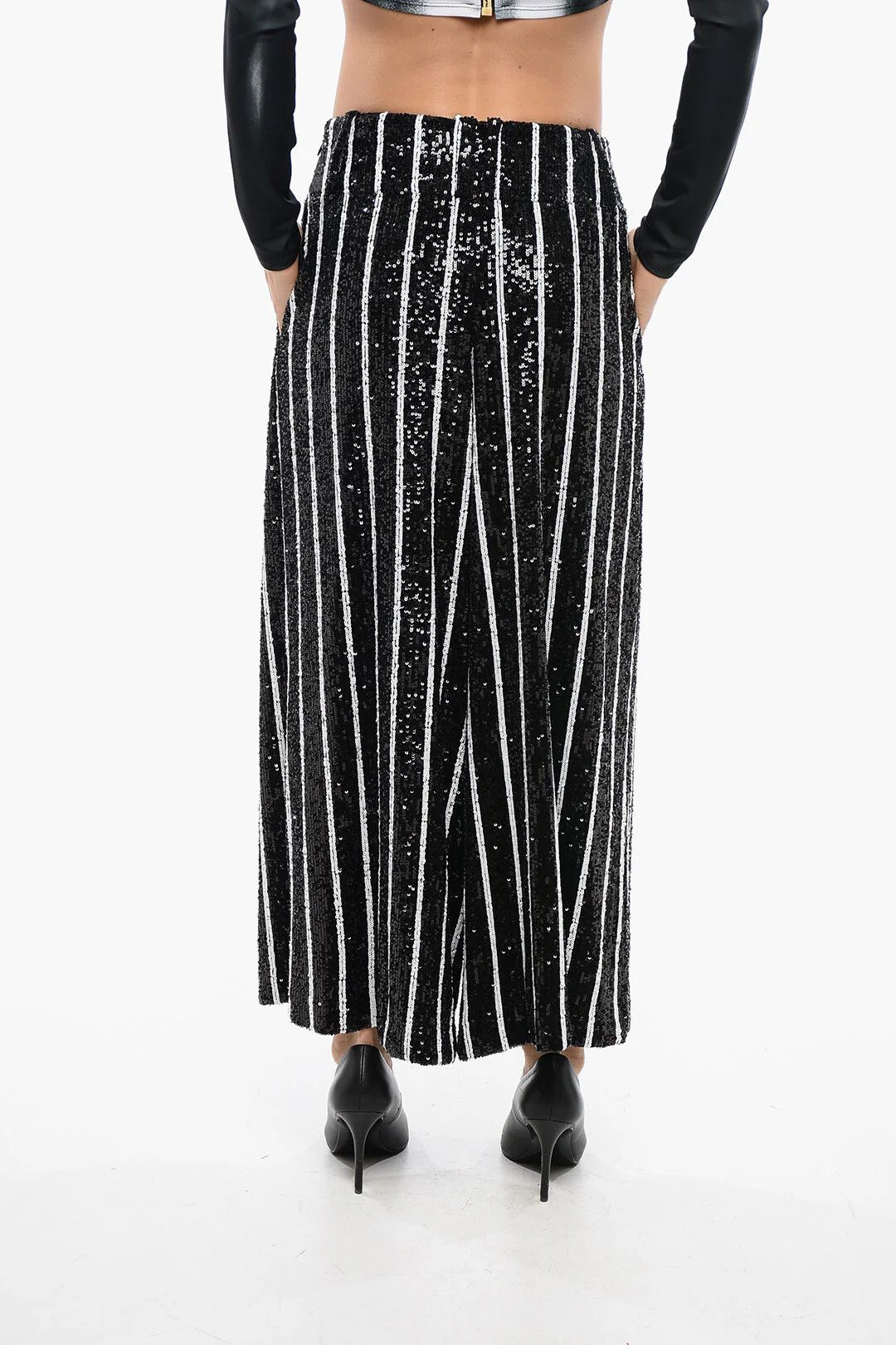Balmain og1mm0326 High-Waisted Striped Trousers in White & Black Size 27" / US 4 / IT 40 - 2 Thumbnail