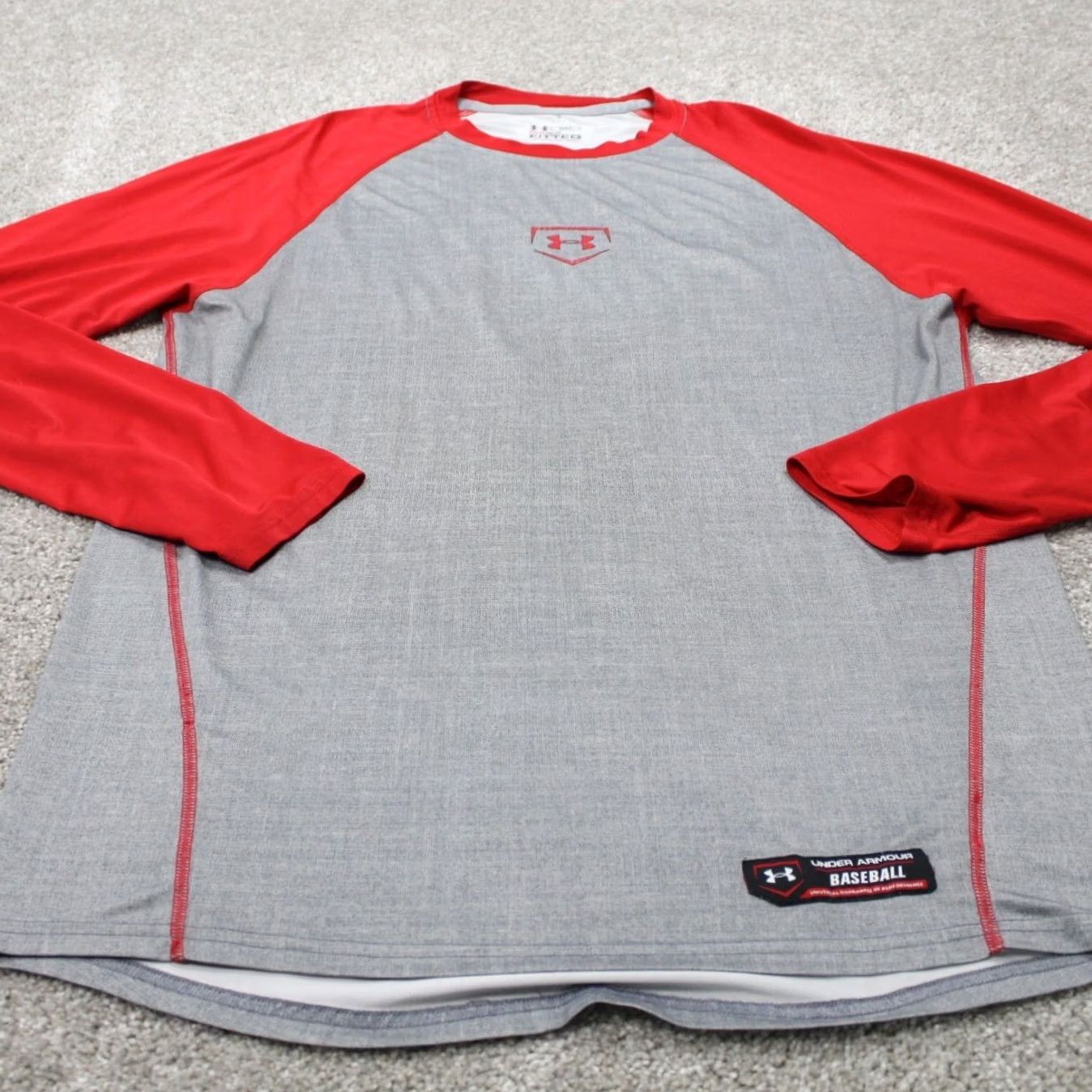 Under Armour Under Armour Baseball Shirt Mens Medium Gray/Red Raglan Fitted Heatgear Athletic Size US M / EU 48-50 / 2 - 2 Thumbnail