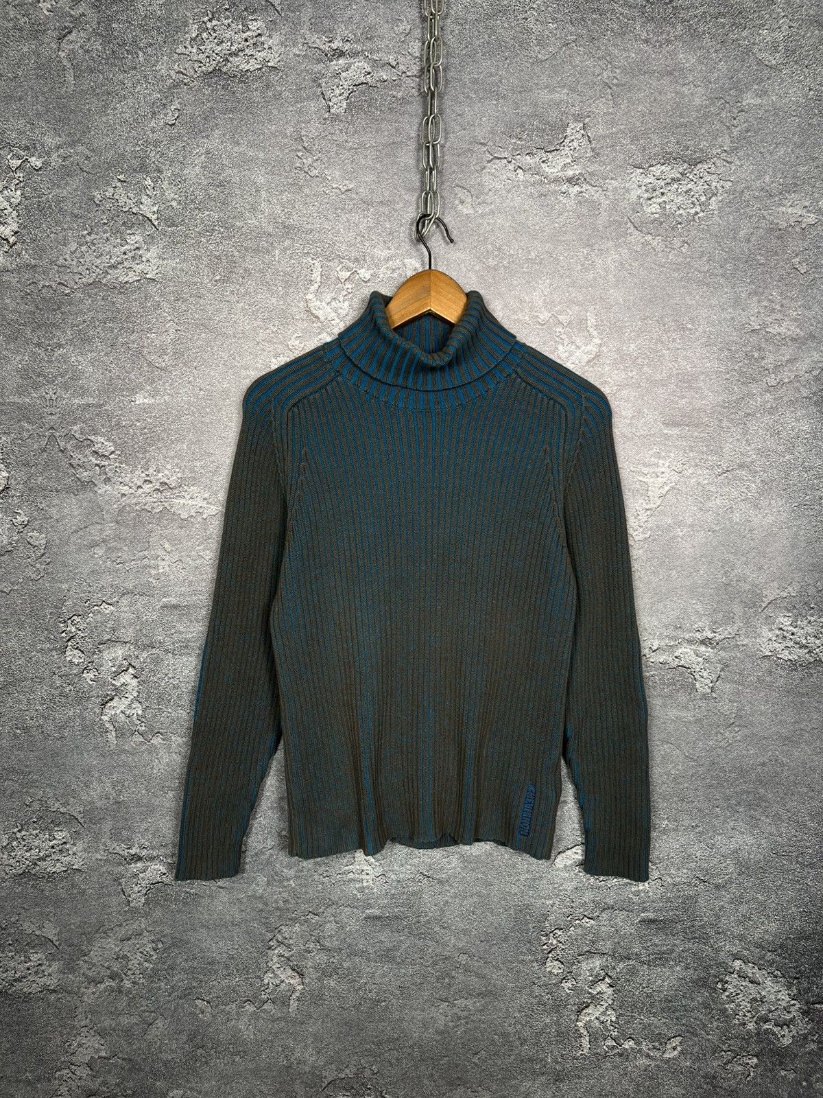 Chevignon Vintage Chevignon Ribbed Turtleneck Sweater A Blue Pattern Size US M / EU 48-50 / 2 - 1 Thumbnail