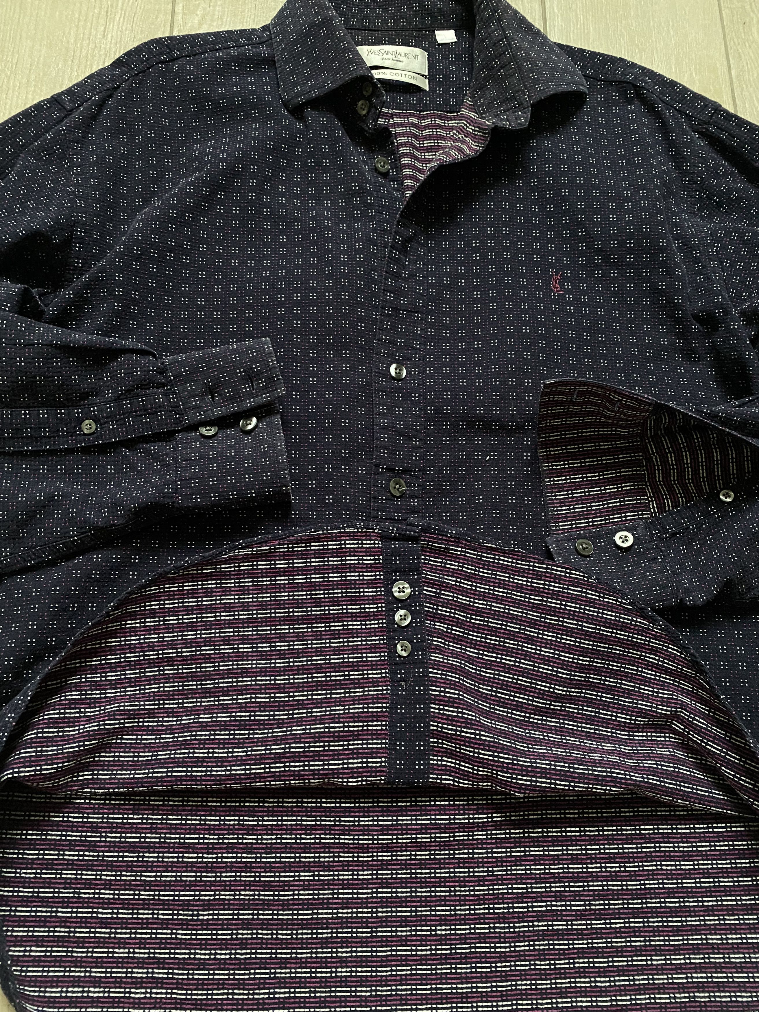 Saint Laurent Paris × Vintage × Yves Saint Laurent Yves Saint Laurent Pour Homme Vintage Shirt – Blue/Purple Size US XL / EU 56 / 4 - 4 Thumbnail