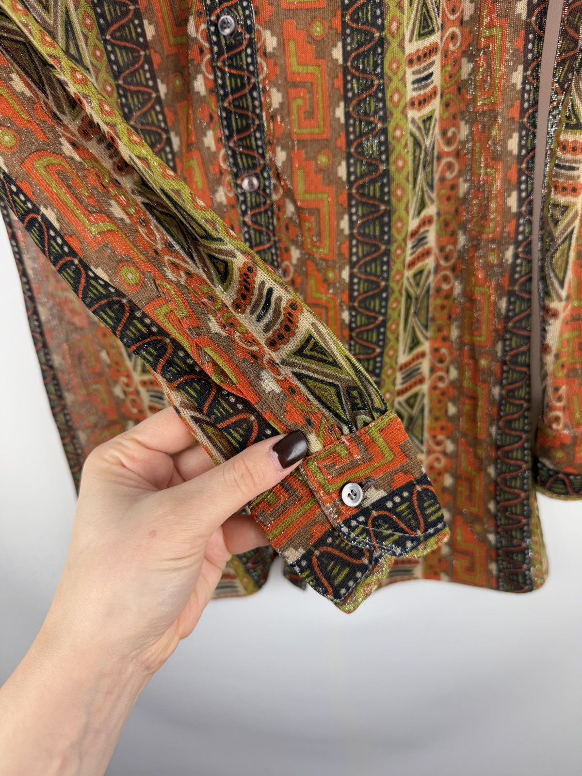 Celine Celine Vintage 70s Geometric Pattern L/S Button Up Shirt Size M / US 6-8 / IT 42-44 - 10 Thumbnail