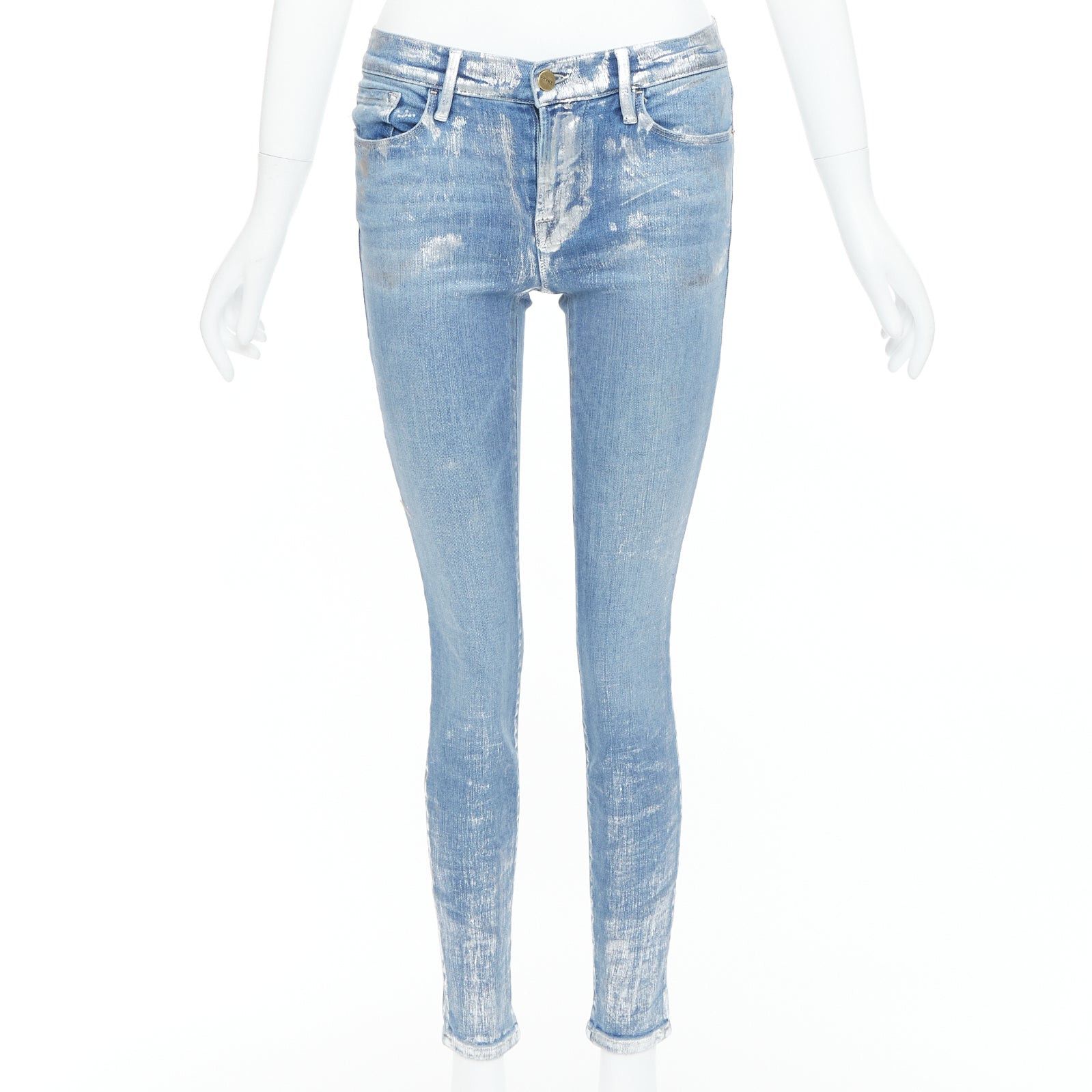 Frame FRAME Le Skinny de Jeanne metallic silver coated blue jeans 25" Size 25" / US 0 / IT 36 - 1 Thumbnail