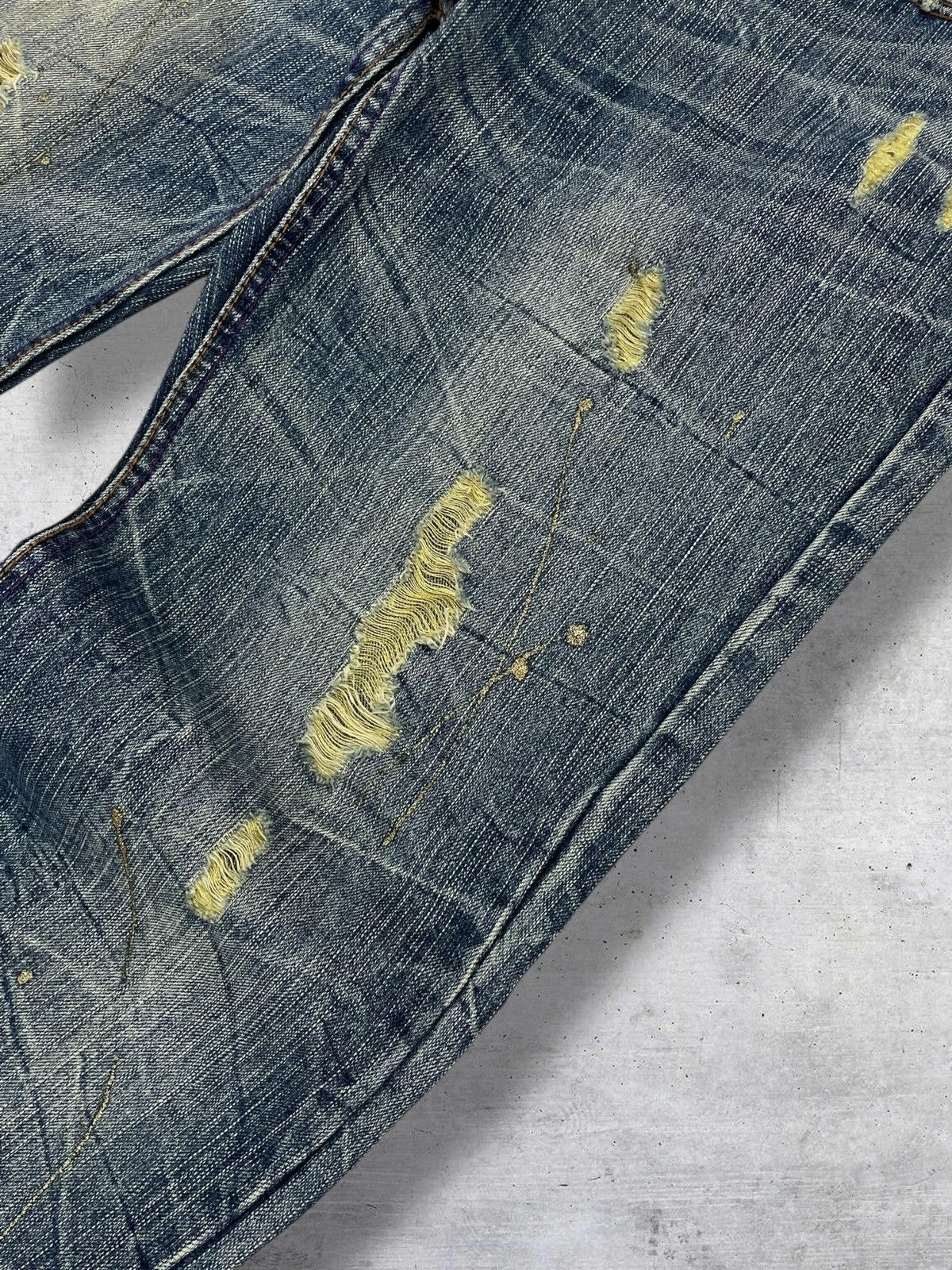 If Six Was Nine VINTAGE DISTRESSED GOLD MUD WASH FLARED NYLAUS JAPAN DENIM Size US 31 - 8 Thumbnail