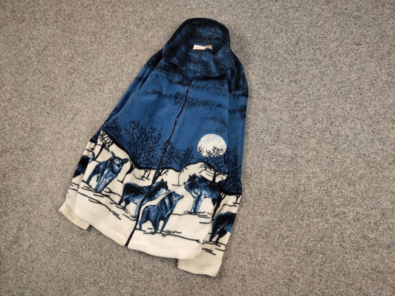 Japanese Brand 💙 Vintage 90's Fleece Zip Jacket Over Art Winter Wolf Hype Size US S / EU 44-46 / 1 - 3 Thumbnail