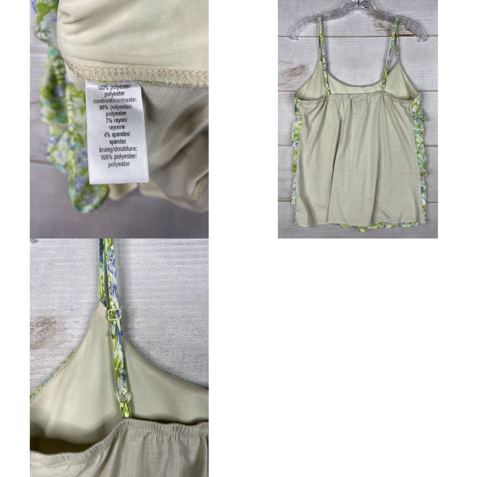 Vintage Maurices Top Womens M Green Floral Layered Ruffle Scoop Neck Adjustable Stretch Blouse Vest? Size M / US 6-8 / IT 42-44 - 8 Thumbnail