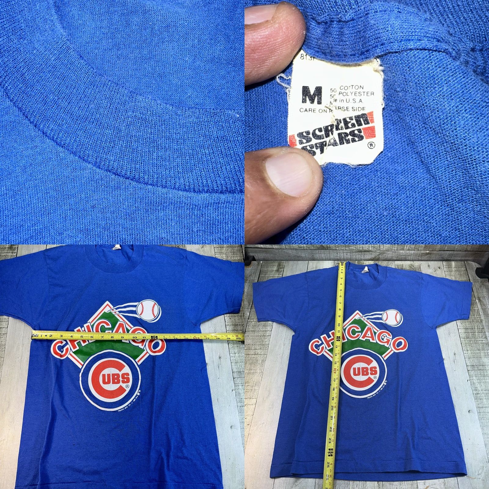 Vintage VINTAGE Screen Stars Men’s T-Shirt Cubs 1988 Blue M Silk Shirts Cubs Fans Mens Size US M / EU 48-50 / 2 - 8 Thumbnail