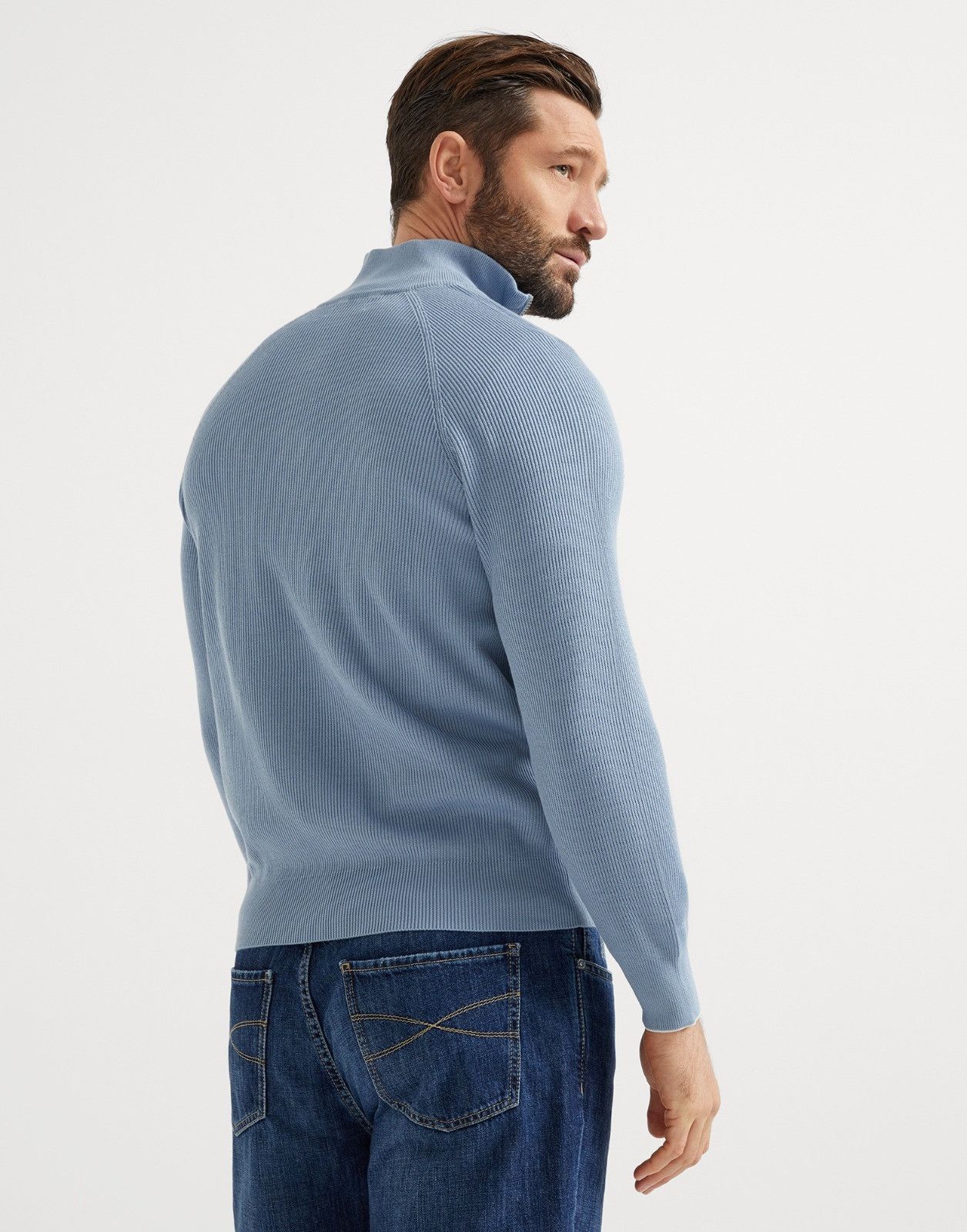 Brunello Cucinelli o1la1rc1a0326 Turtleneck Half-Zip Sweater in Blue Size US M / EU 48-50 / 2 - 4 Thumbnail