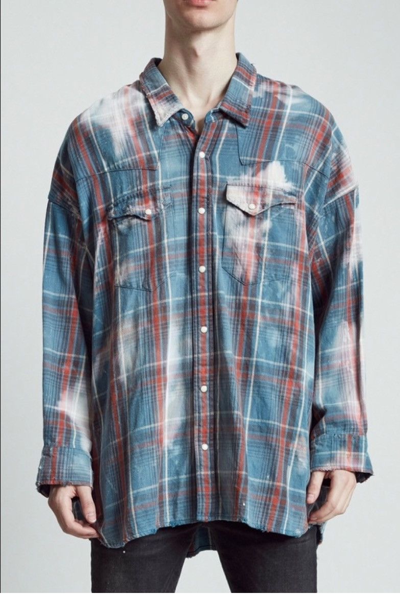 image of R13 Bleached Oversized Cowboy Shirt. S-M in Blue, Men's (Size Medium)