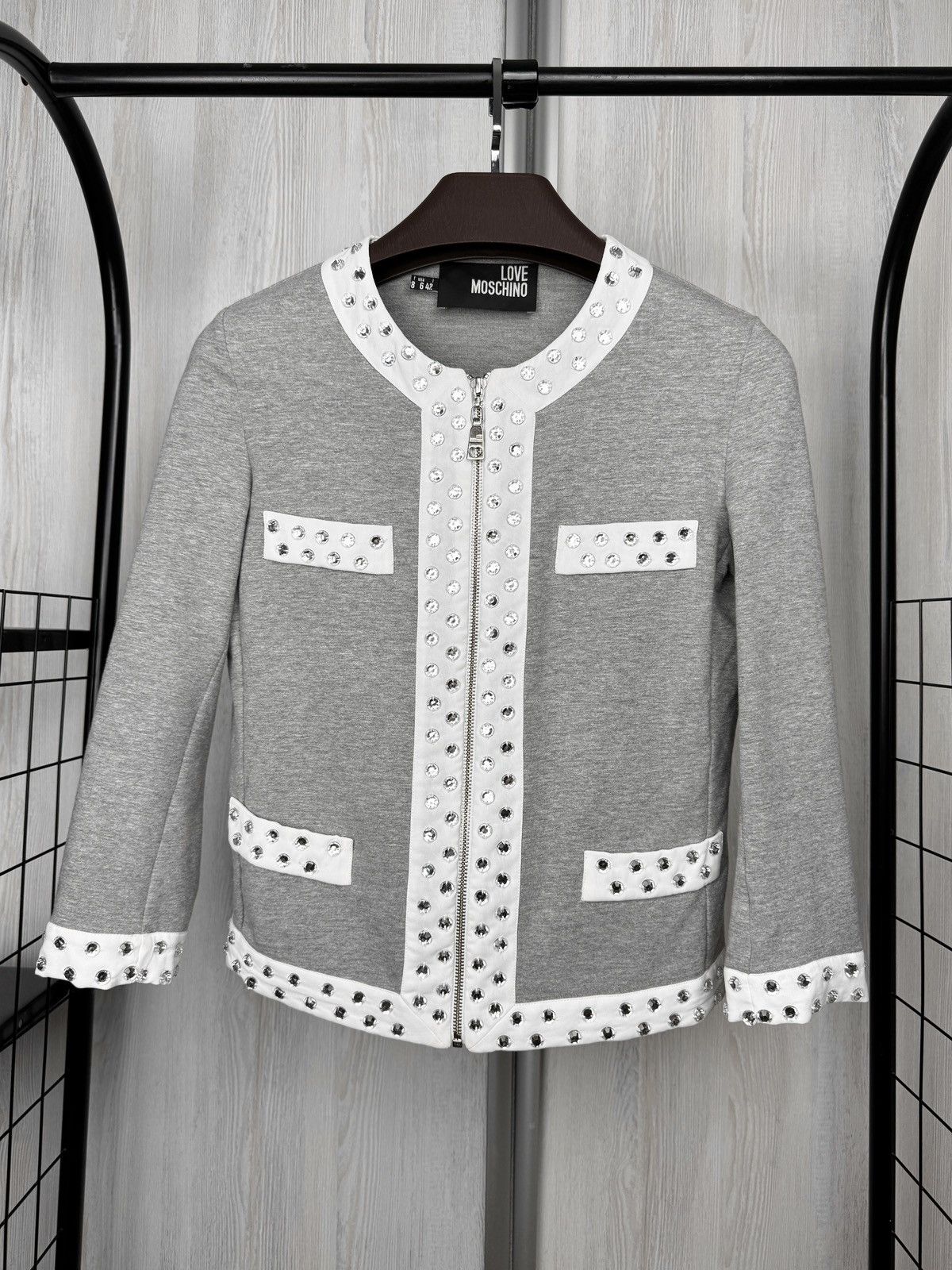 Love Moschino Love Moschino Grey Studded Cotton Cardigan Full zip jacket Size M / US 6-8 / IT 42-44 - 2 Thumbnail