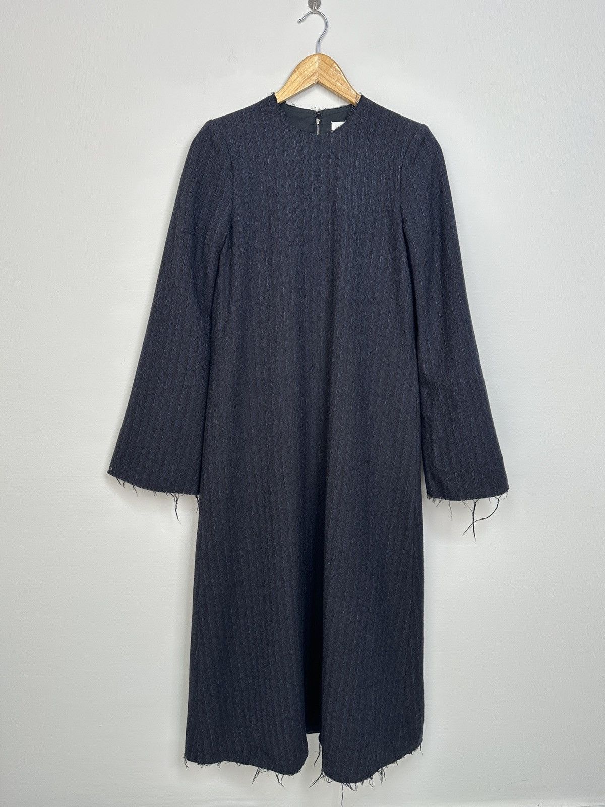 Maison Margiela FW17 Maison Margiela Navy Pinstripe Wool Dress Frayed Detail Size XS / US 0-2 / IT 36-38 - 1 Thumbnail