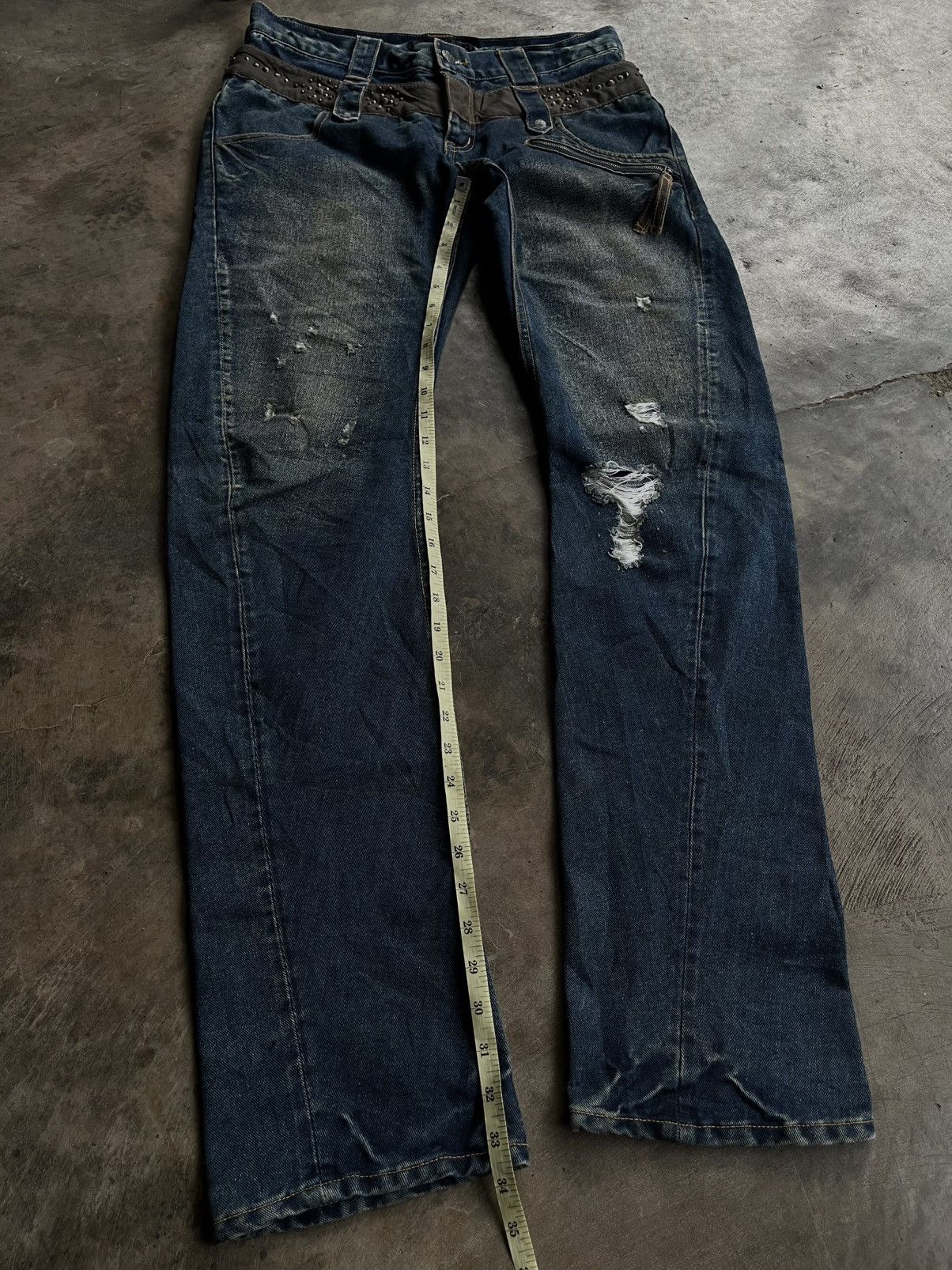 5351 POUR LES HOMMES 2000s JAPANESE BEADS ICOM DOUBLE WAIST DENIM PUNK PANTS VKEI Size US 32 / EU 48 - 15 Thumbnail