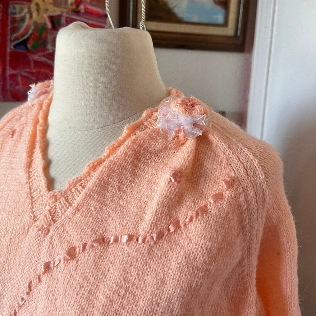 Handmade handmade peach pink orange knit sweater Size M / US 6-8 / IT 42-44 - 2 Thumbnail