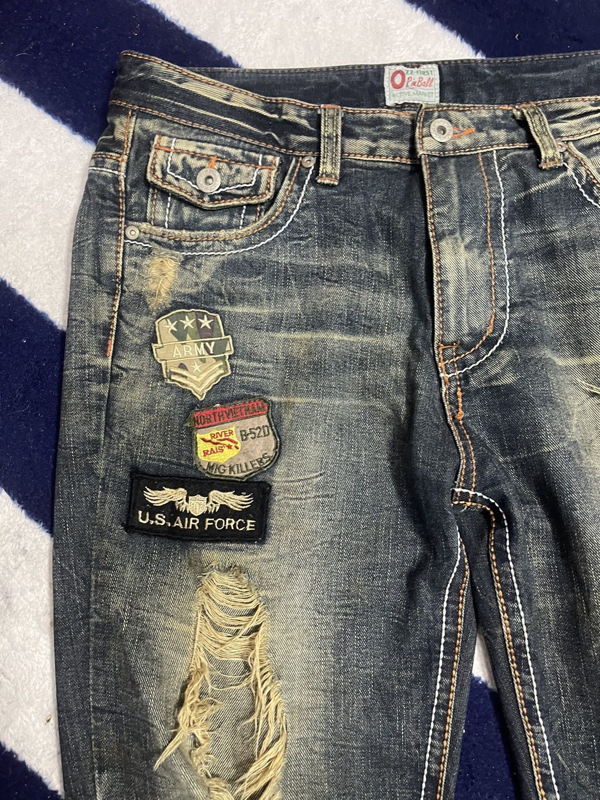 Japanese Brand Pin Ball Distressed Flare Jeans (14) Size US 35 - 15 Thumbnail