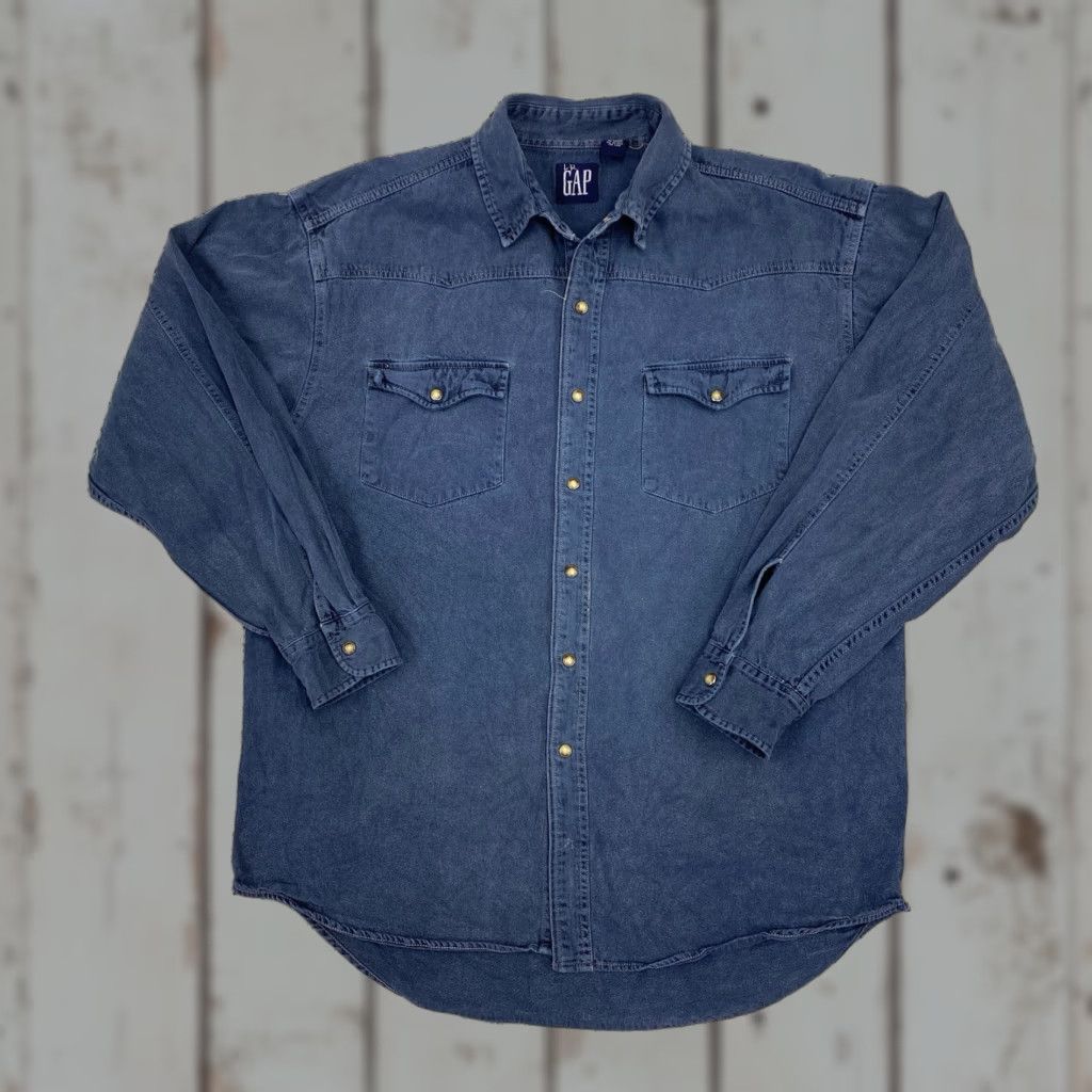 Gap VINTAGE Gap Shirt Mens XL Blue Denim Pearl Snap Shacket Heavyweight Y2K Cotton Size US XL / EU 56 / 4 - 1 Thumbnail