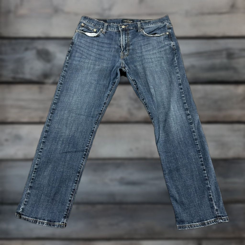 Lucky Brand Lucky Brand Jeans Men 36x30 Blue 221 Straight Leg Dark Wash Denim Distressed Vintage No (Professional) Size US 36 / EU 52 - 1 Thumbnail