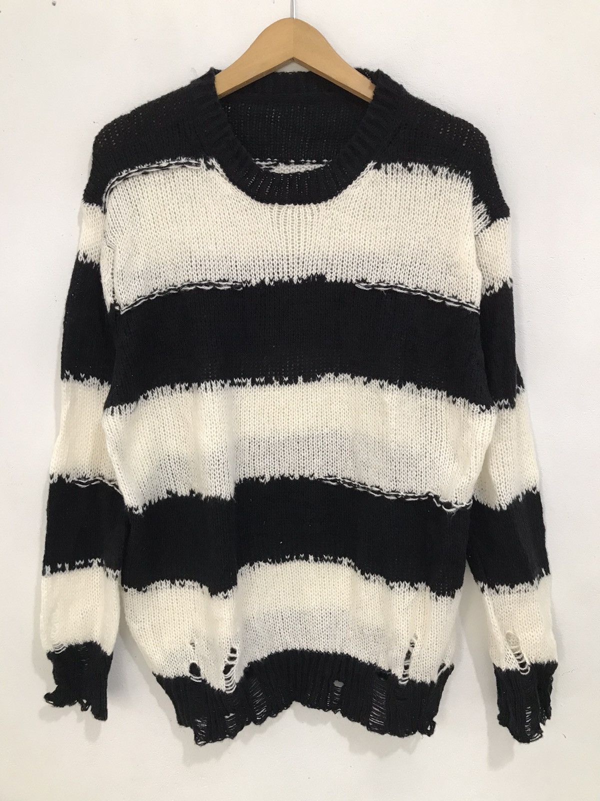 image of 14Th Addiction x Kmrii Other Distressed Knitted Grunge Sweater in Black White, Men's (Size Medium)