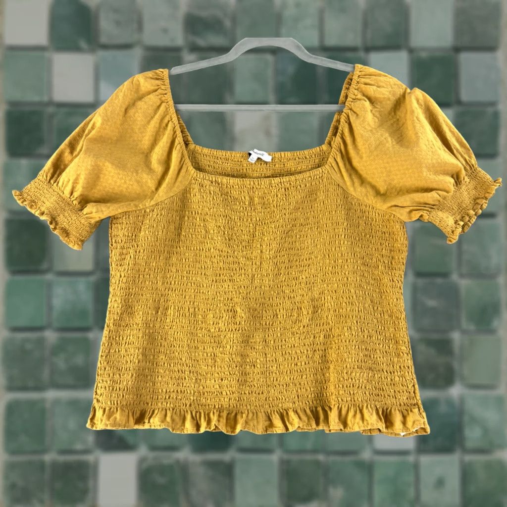 Madewell Madewell Lucie Puff Sleeve Smocked Bodice Top Womens XL Yellow Pullover Size XL / US 12-14 / IT 48-50 - 1 Thumbnail