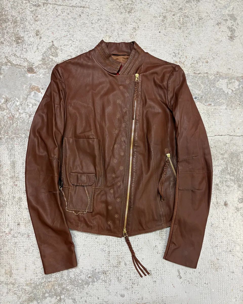 Marithe + Francois Girbaud 2000s Marithé + François Girbaud Brown Asymmetrical Leather Jacket Size S / US 4 / IT 40 - 1 Thumbnail