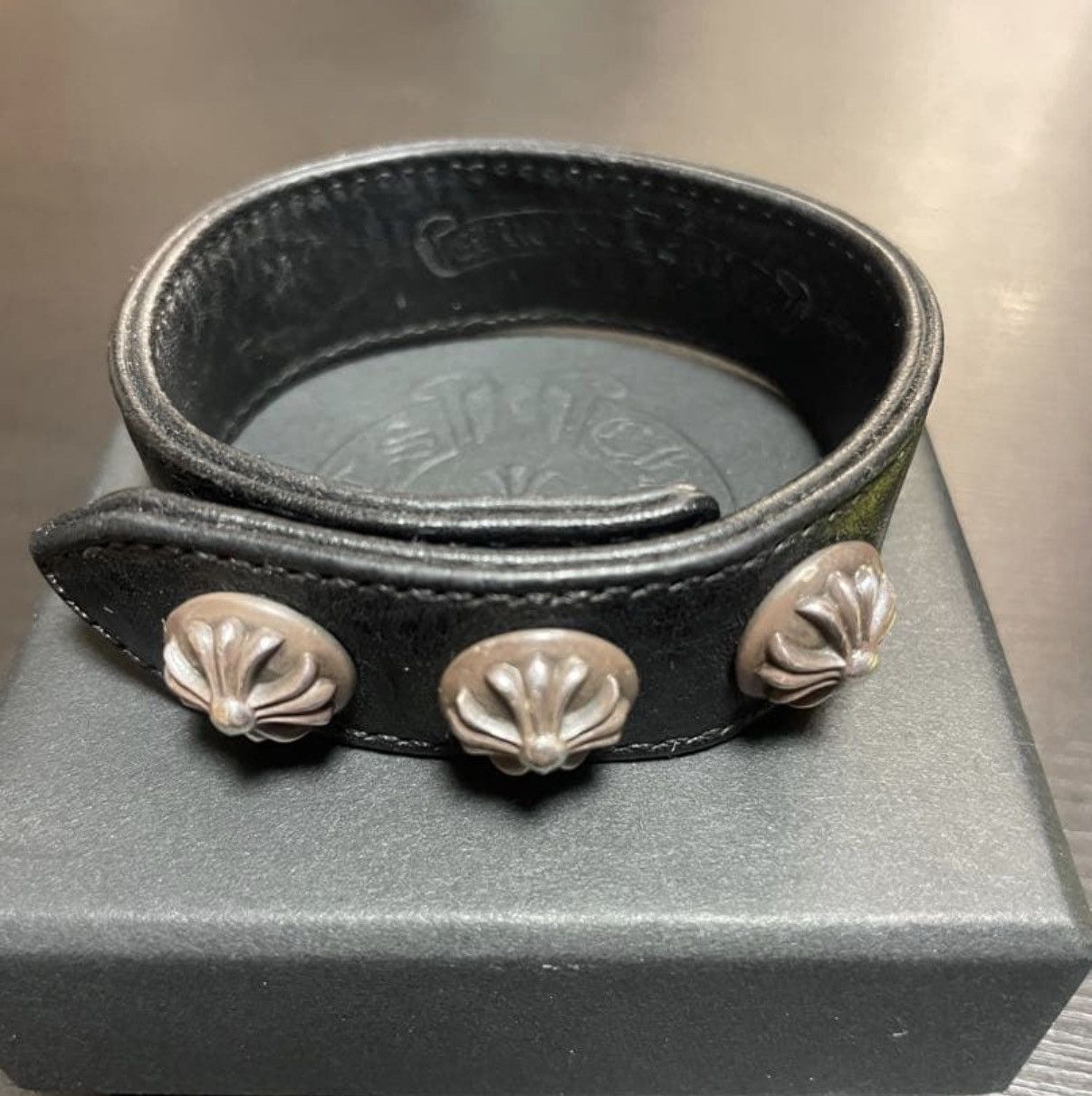 Chrome Hearts Crocodile skin Alligator Punk Stud Spike Bracelet