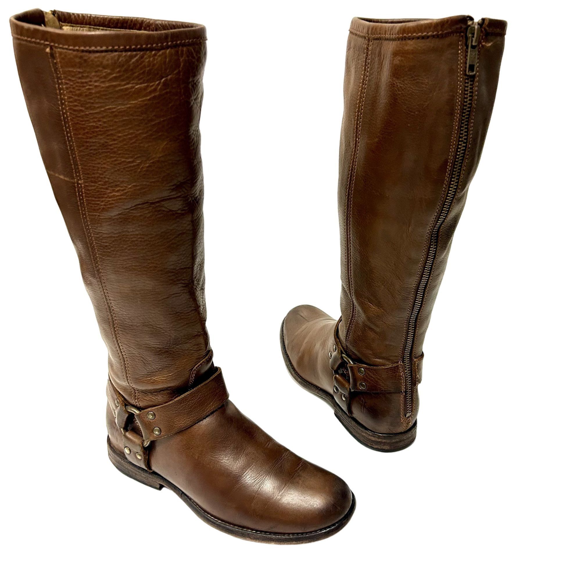 Frye Vtg Frye Brown Leather TALL Cowboy Western Full Zip Boots Size US 7 / IT 37 - 7 Thumbnail