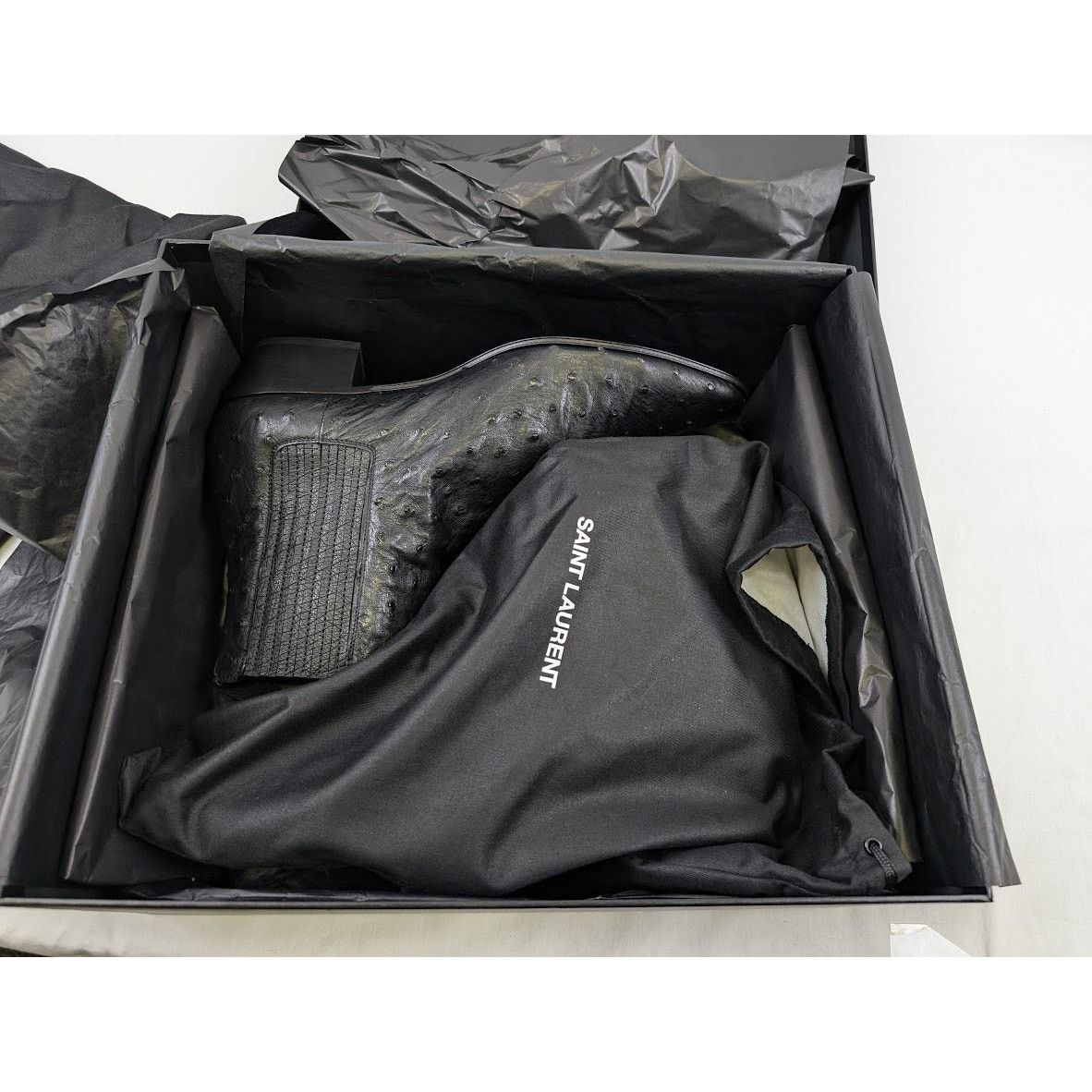 Saint Laurent Paris o1rshd1 Ostrich Leather Boots in Black Size US 8 / EU 41 - 22 Thumbnail