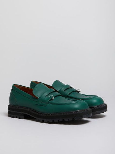 o1w1db11125 Leather Piercing Chunky Loafers in Green
