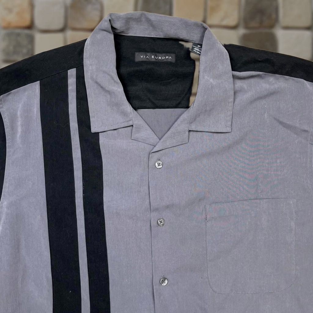 Vintage VINTAGE Via Europa shirt Y2k camp collar button up black grey XL Size US XL / EU 56 / 4 - 1 Thumbnail