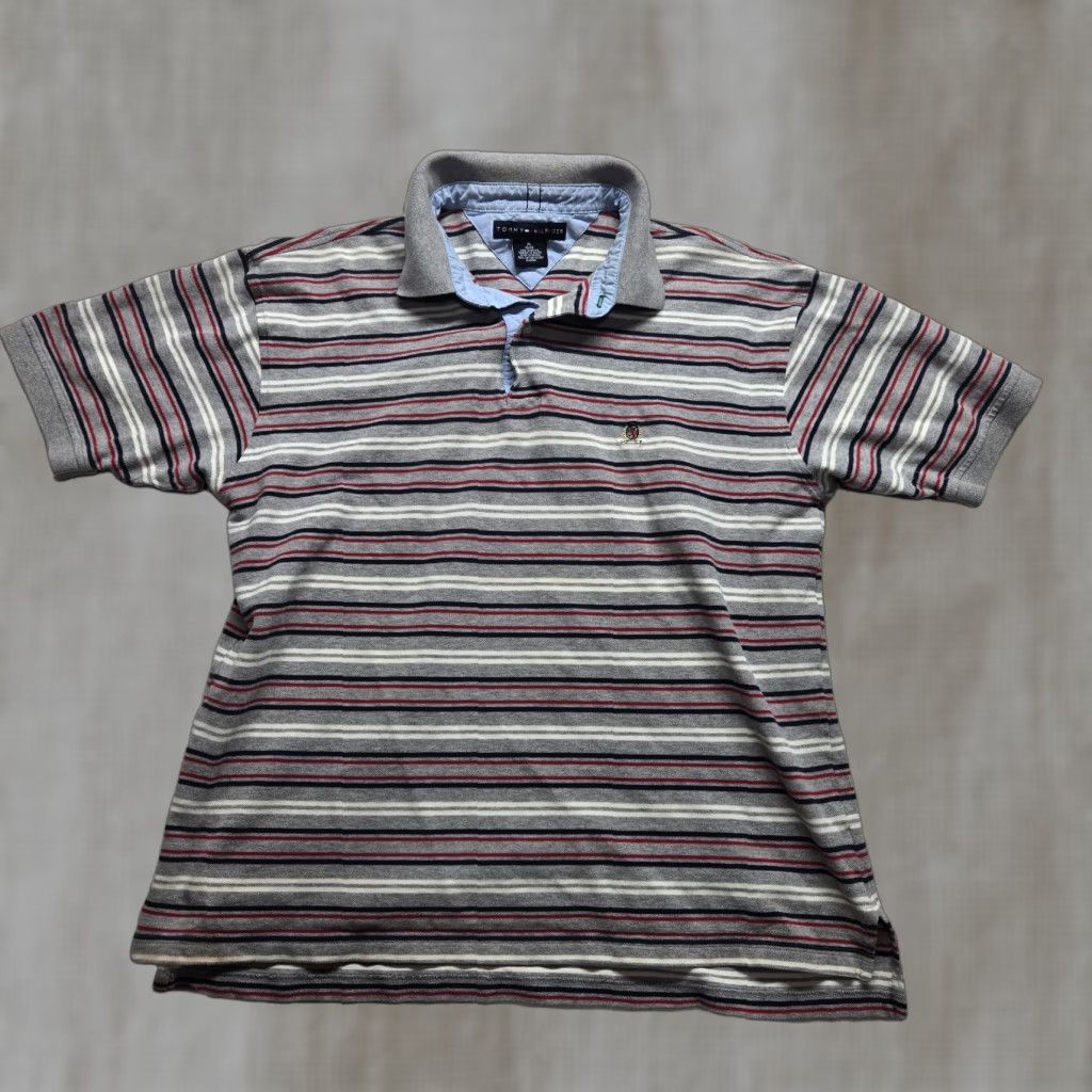 Tommy Hilfiger Tommy Hilfiger Golf Polo Shirt Adult XL Gray White Red Striped Polo Shirt Shirt Casual Men's Golf Polo Size US XL / EU 56 / 4 - 1 Thumbnail