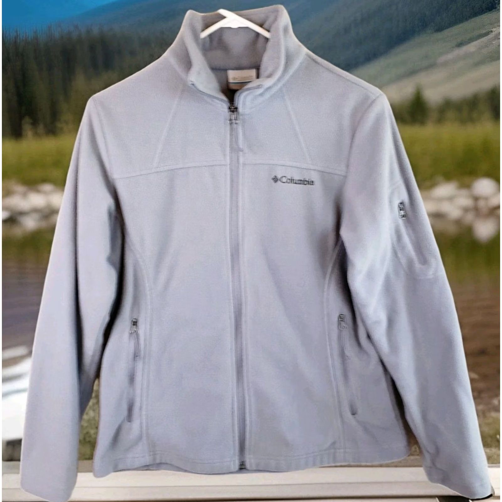Vintage Columbia Jacket Womens M Gray Softshell Fleece Lined Full Zip Pockets Mock Neck Size M / US 6-8 / IT 42-44 - 2 Thumbnail