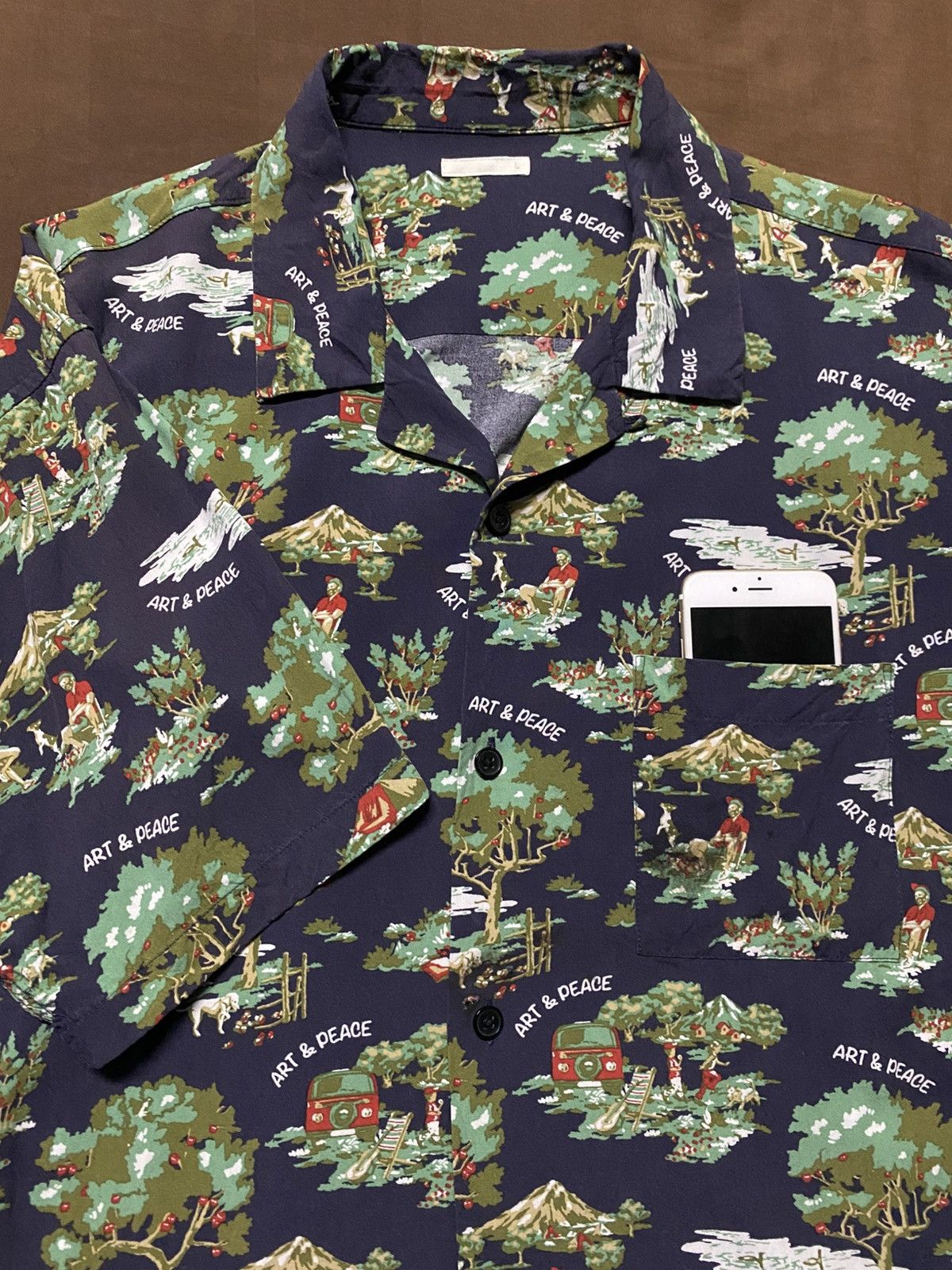 GU GU Art & Peace Open Collar Rayon Shirt Size US L / EU 52-54 / 3 - 4 Thumbnail