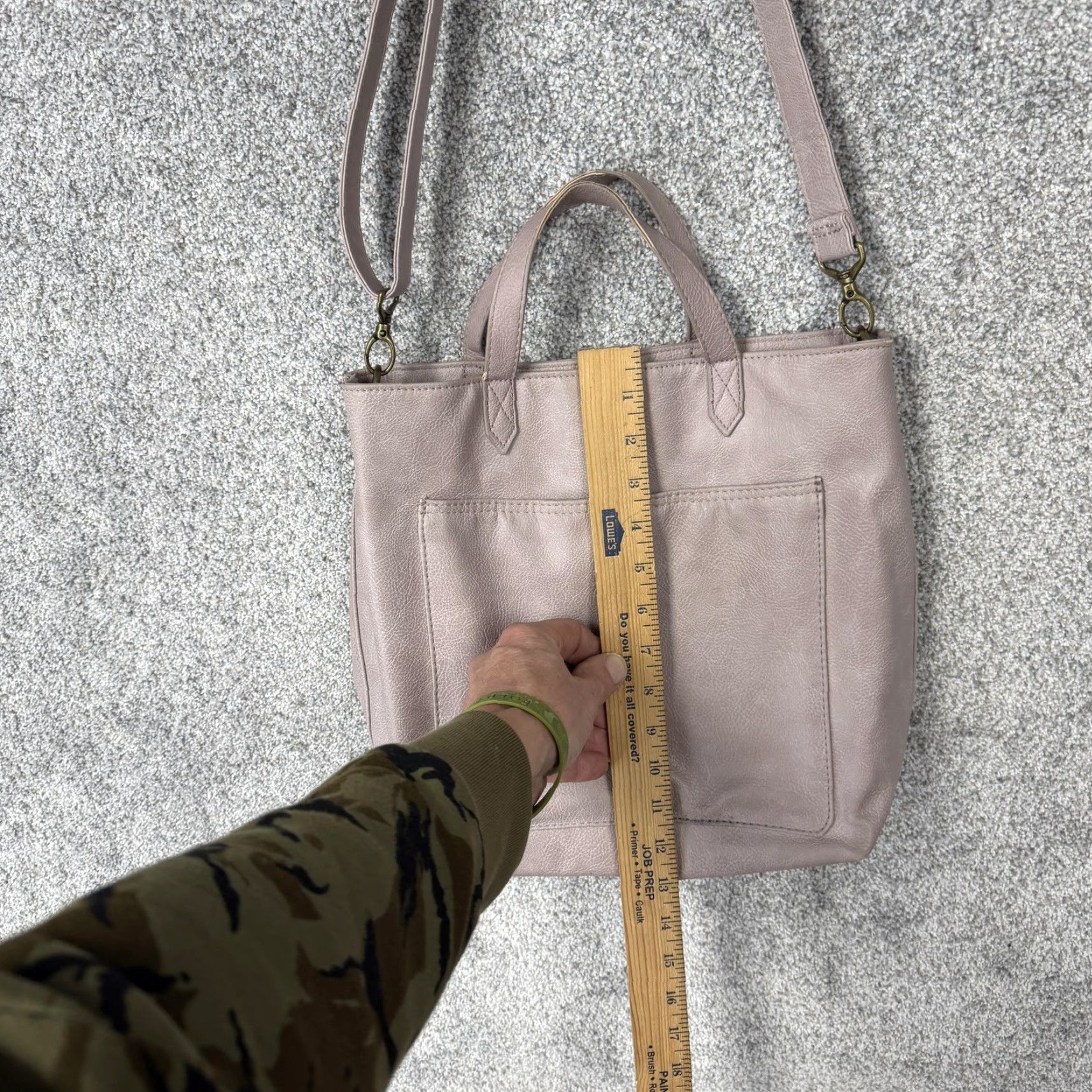 Vintage Thirty-One Tote Bag Womens Medium Taupe Faux Leather Crossbody Purse - Classic, Preppy, Casual, Travel - White? Size ONE SIZE - 3 Thumbnail